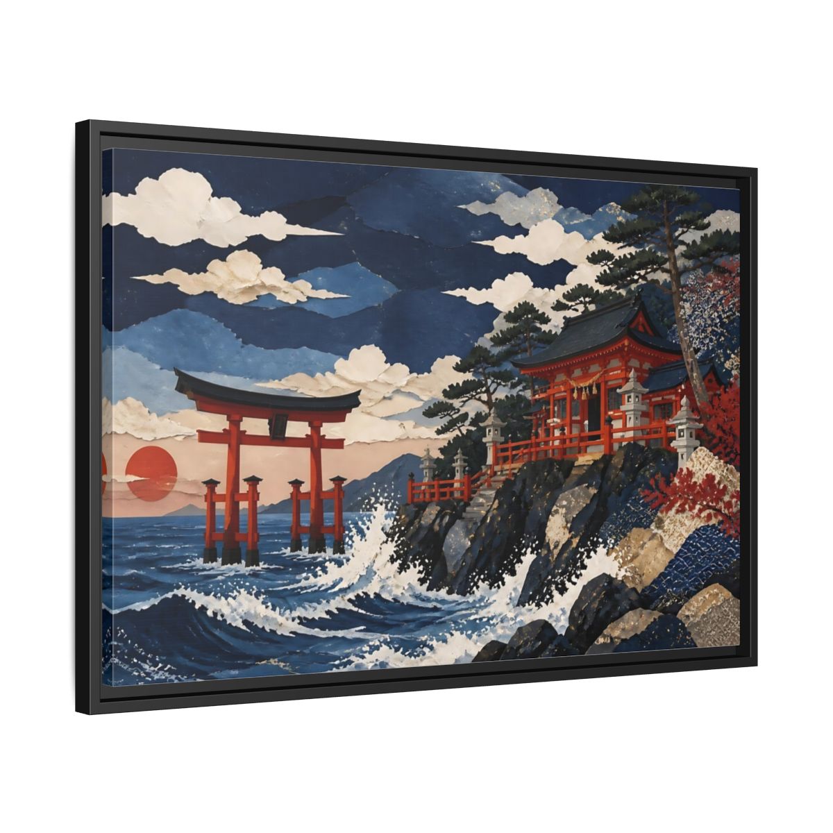 Side Mockup 14. Coastal Torii Shrine shown as framed canvas print