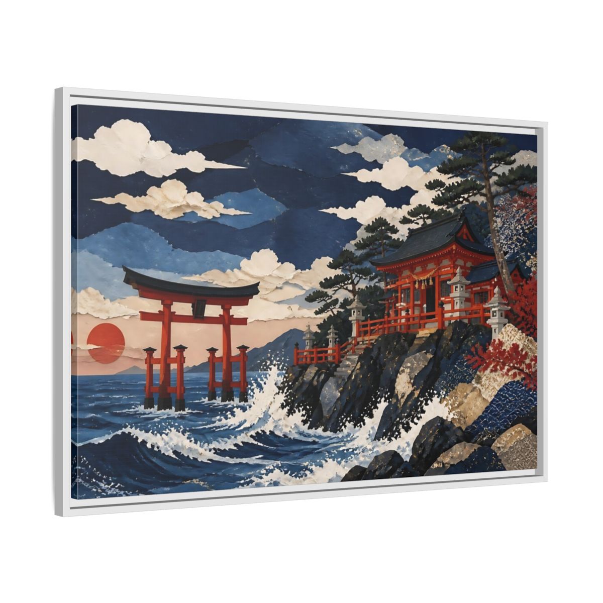 Side Mockup 9. Coastal Torii Shrine shown as framed canvas print