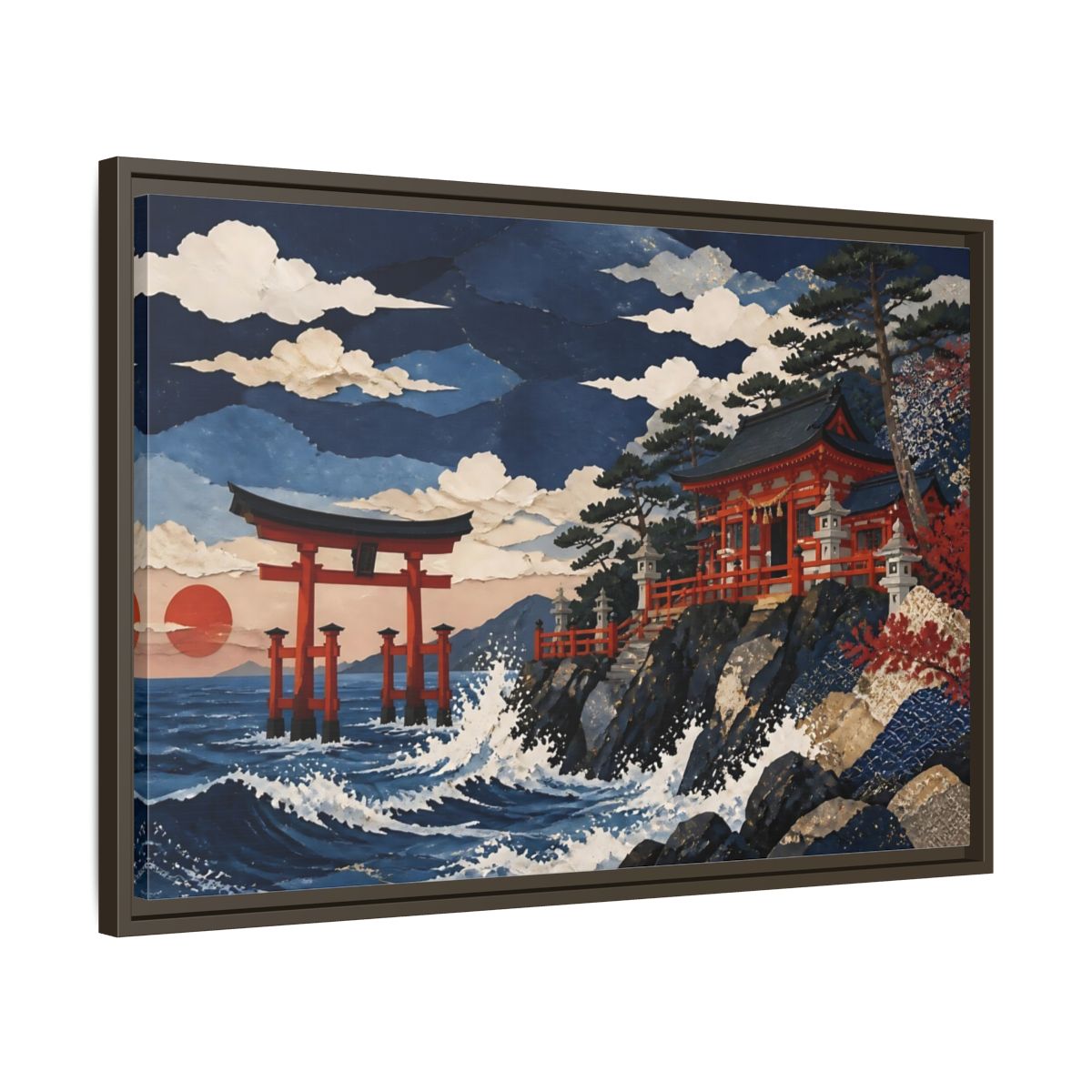 Side Mockup 11. Coastal Torii Shrine shown as framed canvas print