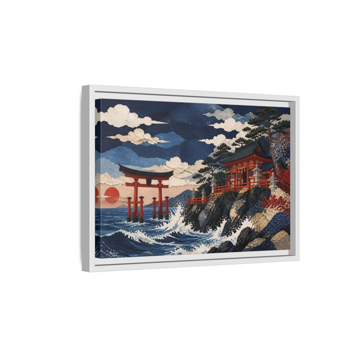Side Mockup 4. Coastal Torii Shrine shown as framed canvas print