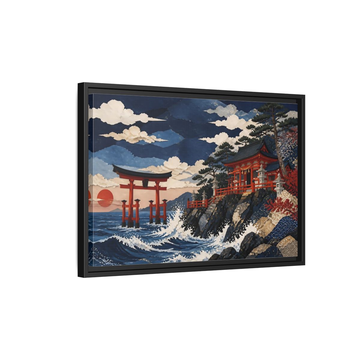 Side Mockup 3. Coastal Torii Shrine shown as framed canvas print