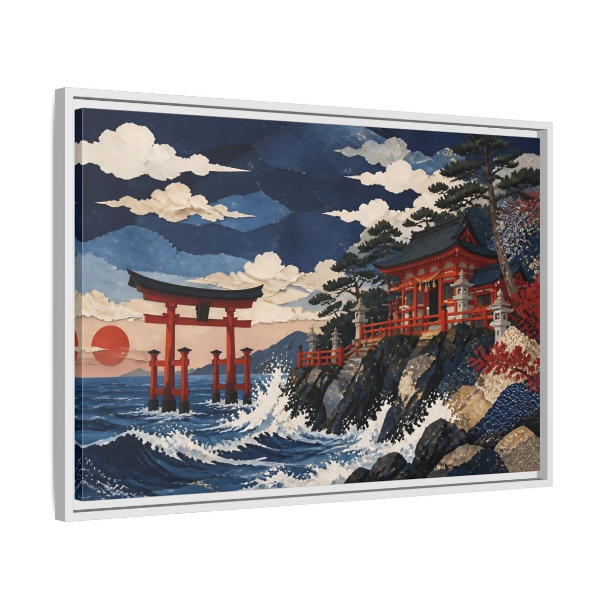 Side Mockup 10. Coastal Torii Shrine shown as framed canvas print