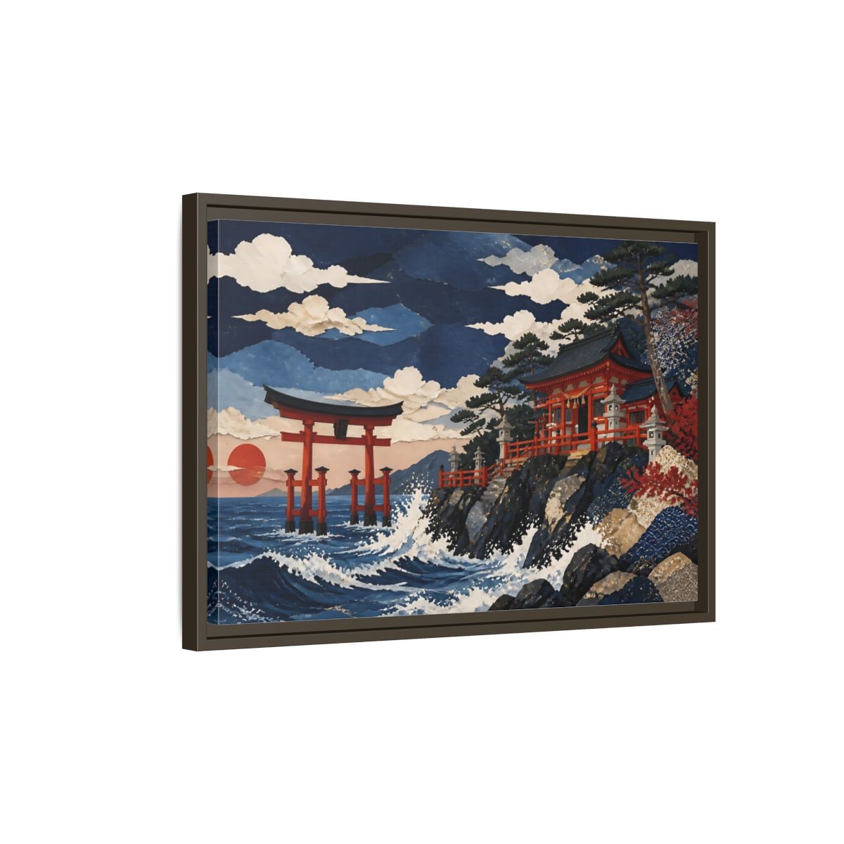 Side Mockup 2. Coastal Torii Shrine shown as framed canvas print