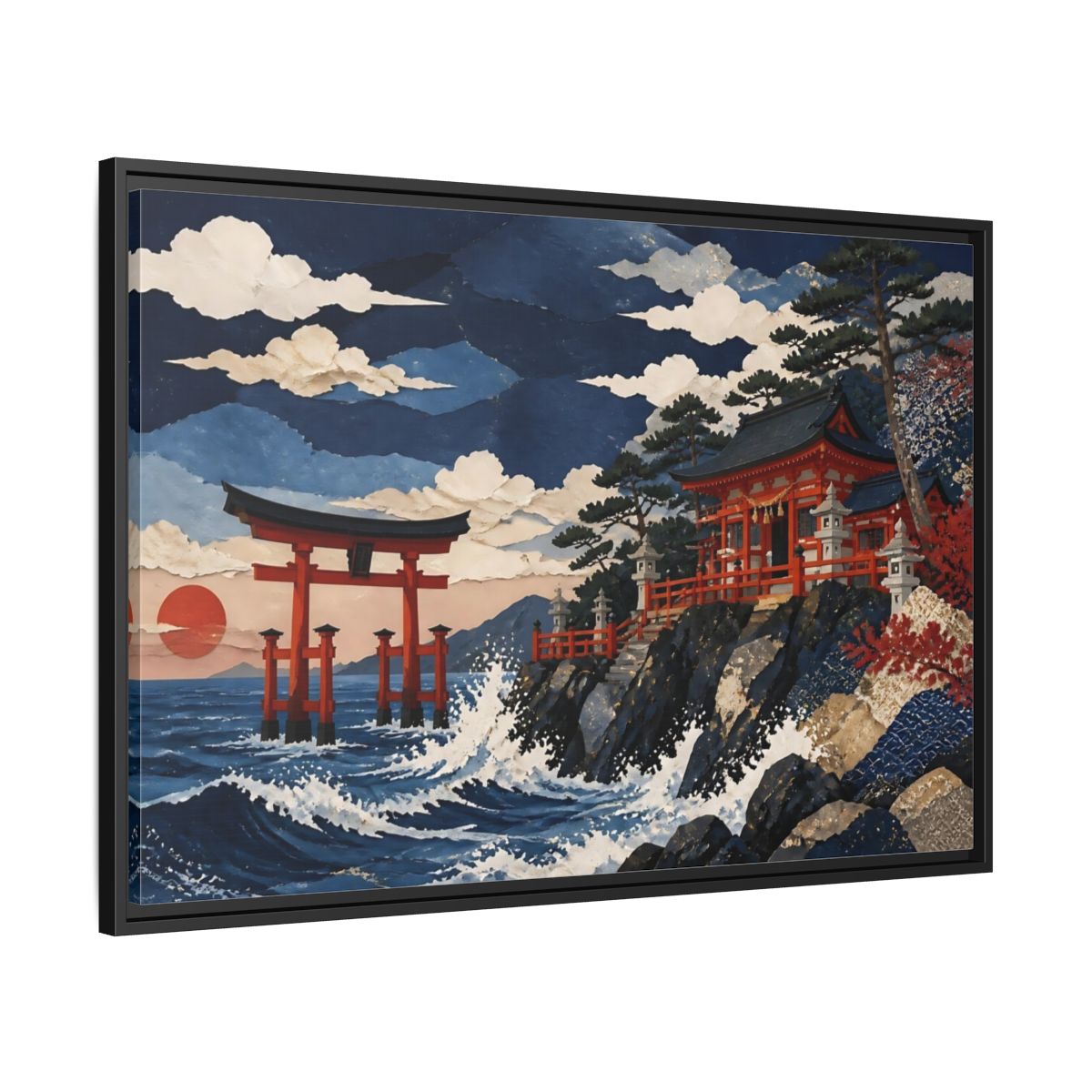 Side Mockup 13. Coastal Torii Shrine shown as framed canvas print