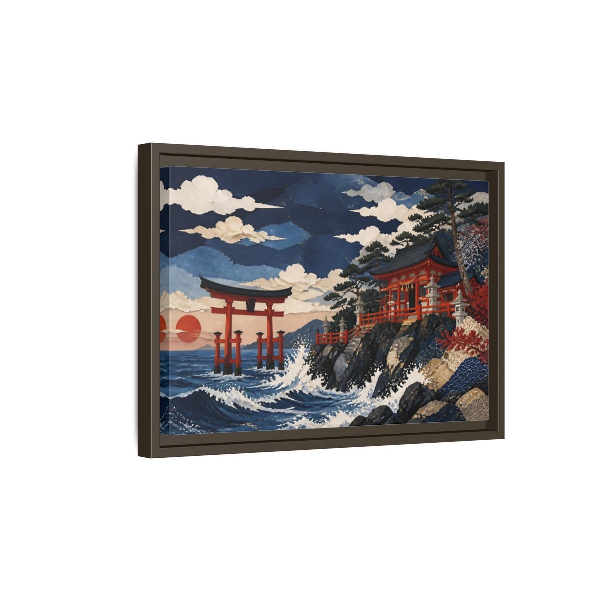 Side Mockup 5. Coastal Torii Shrine shown as framed canvas print