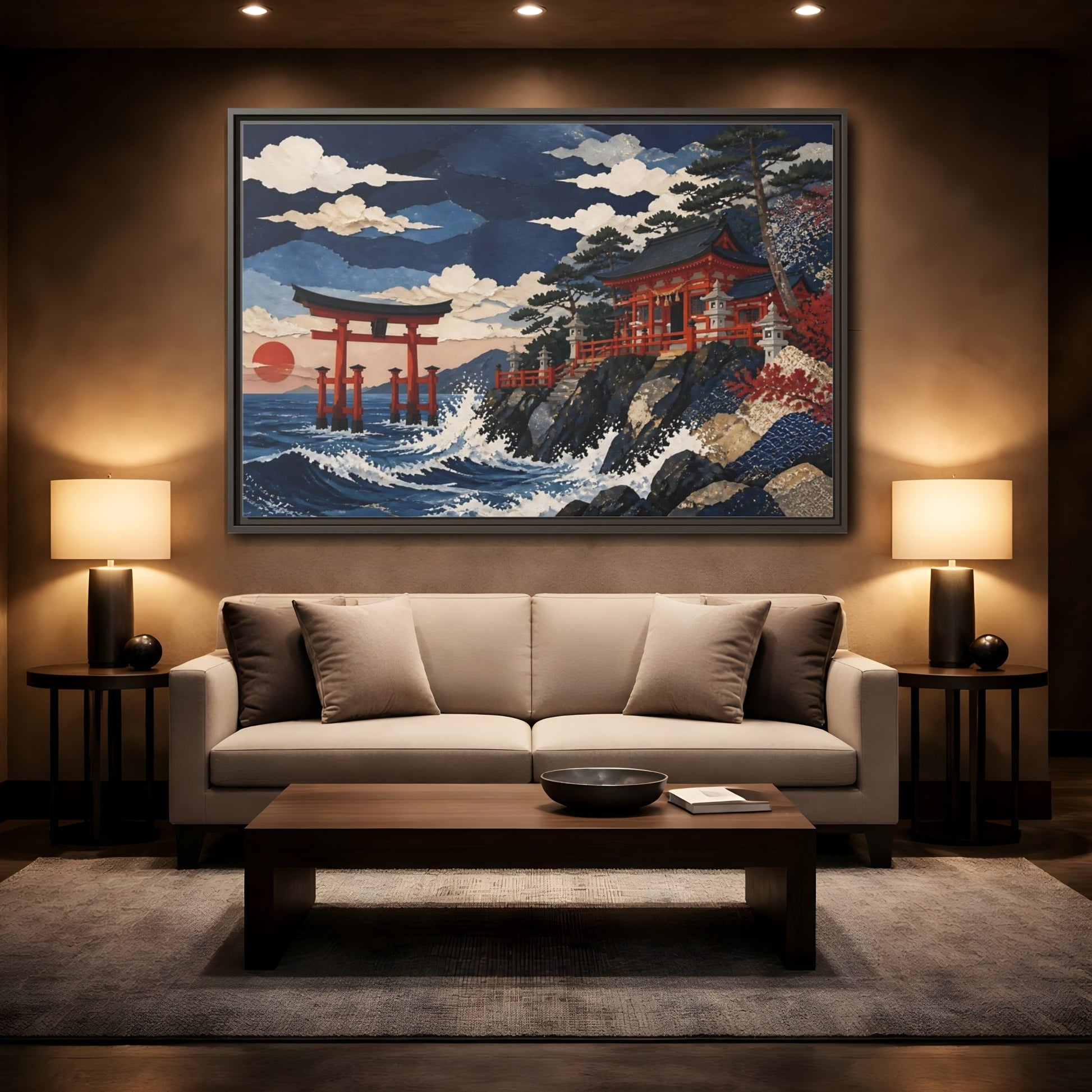 Mockup 2. Coastal Torii Shrine shown as framed canvas print