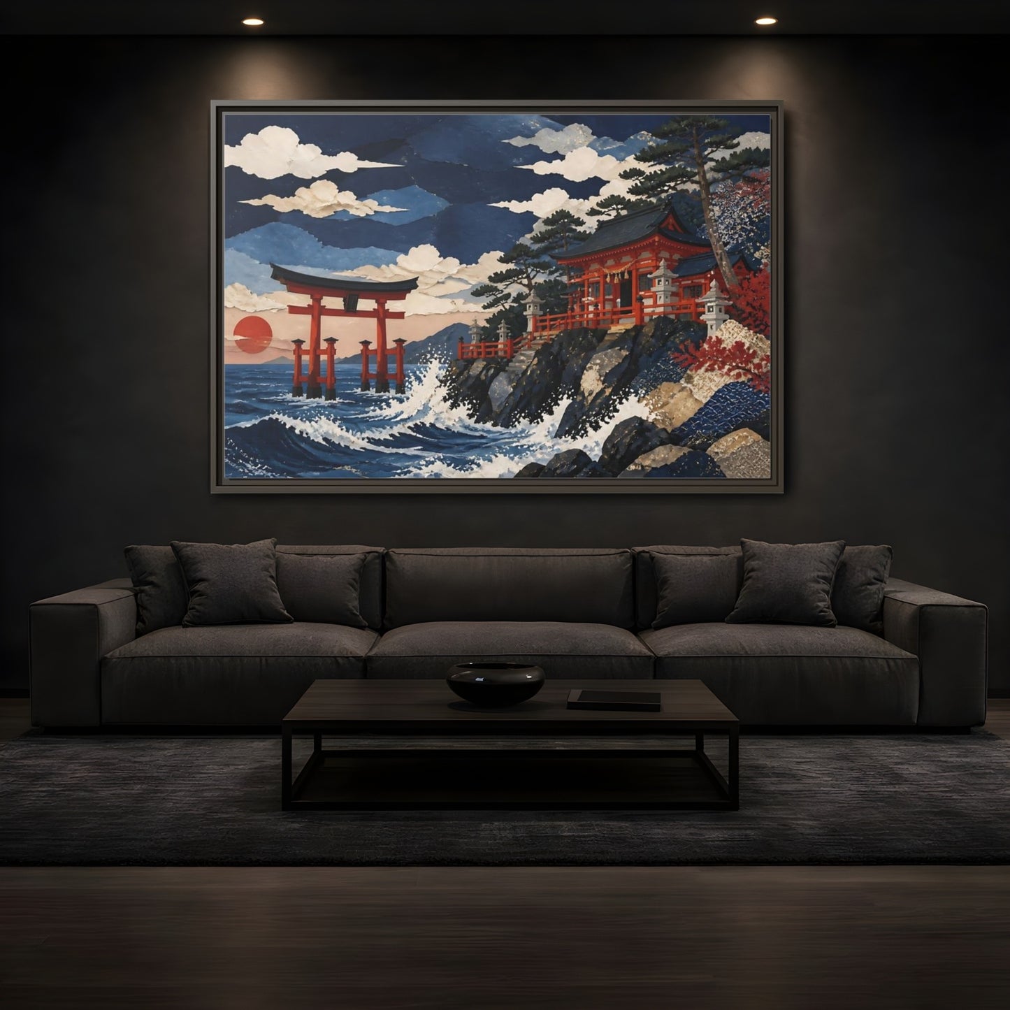 Mockup 3. Coastal Torii Shrine shown as framed canvas print
