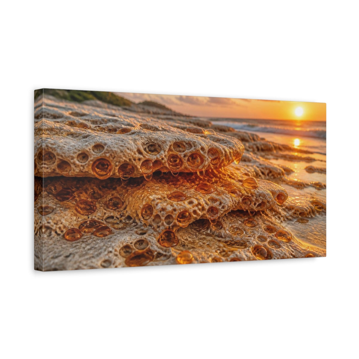Side Mockup 3. Coastal Travertine At Sunset shown as canvas print