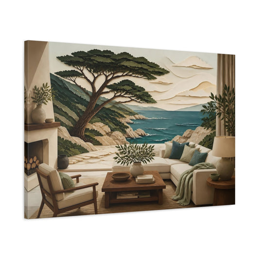 Main Mockup. Coastal Tree Seascape shown as canvas print