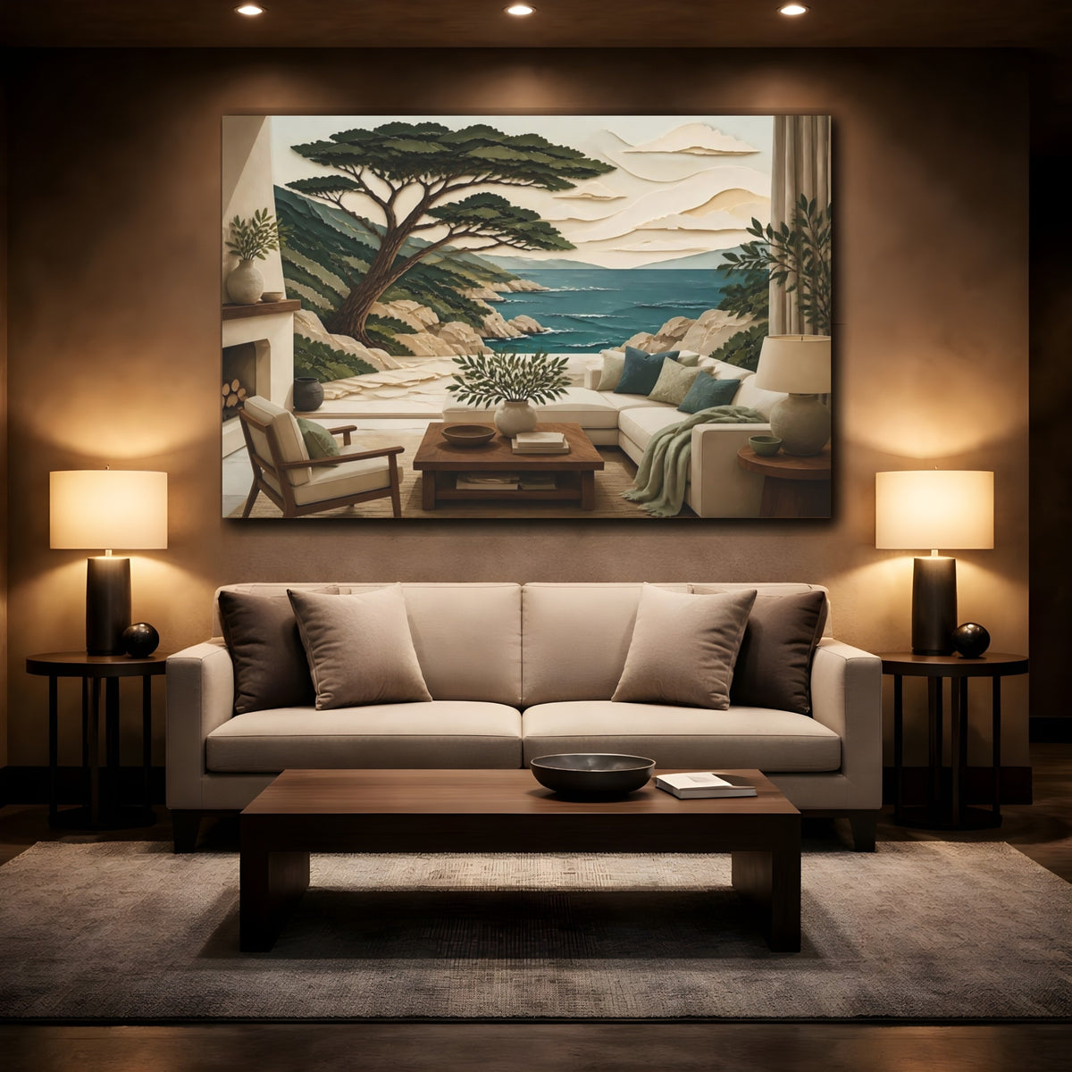 Mockup 2. Coastal Tree Seascape shown as canvas print