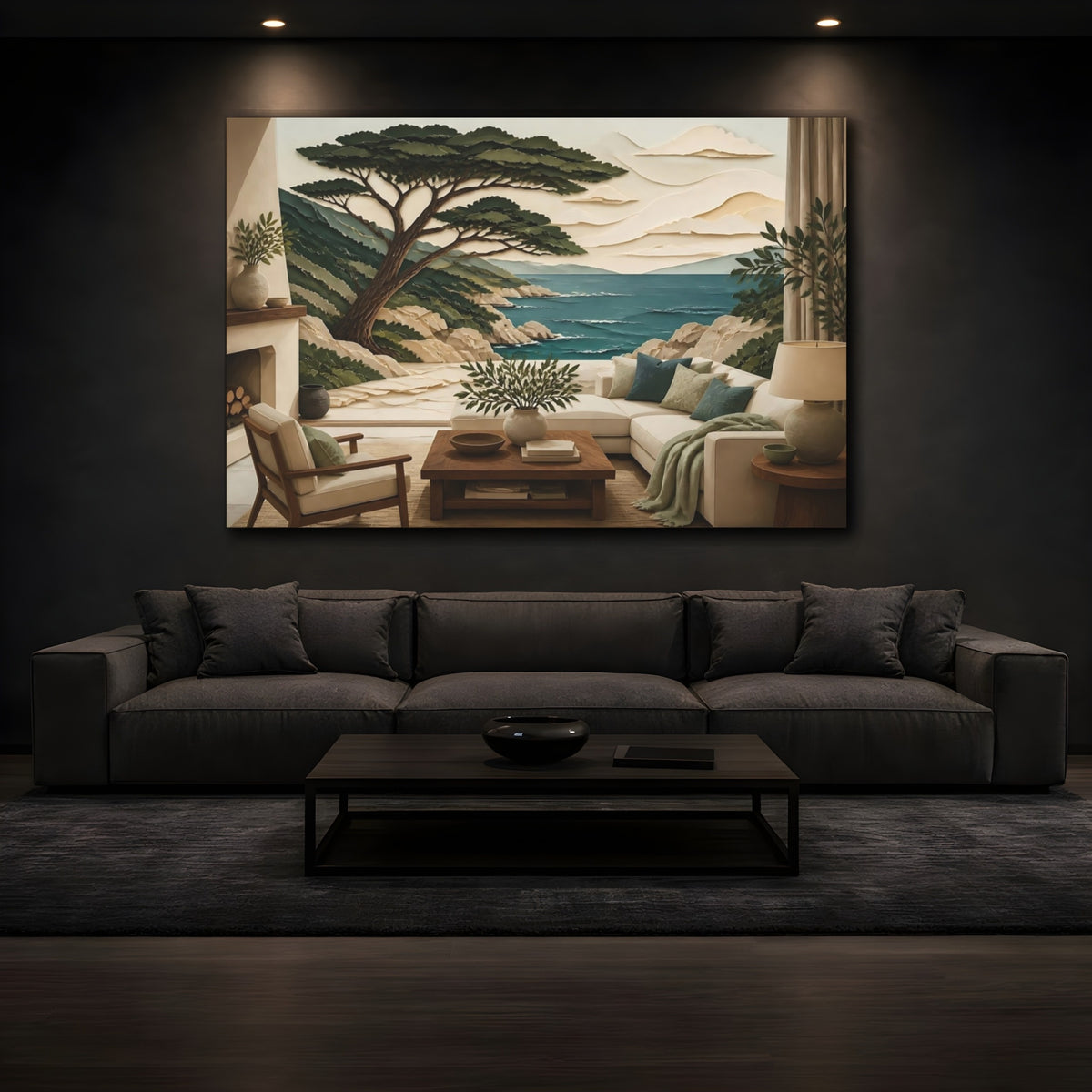 Mockup 3. Coastal Tree Seascape shown as canvas print
