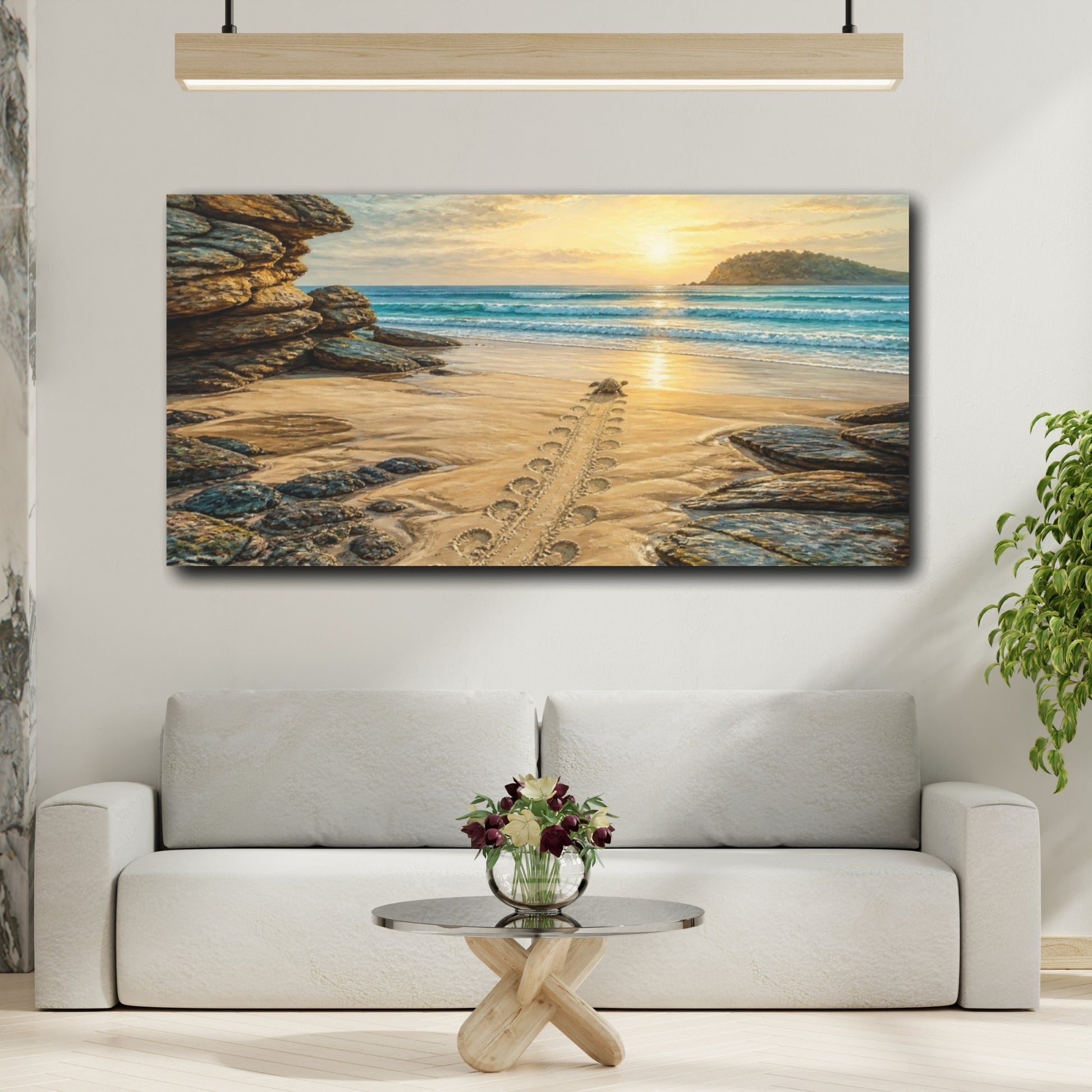 Mockup 2. Coastal Turtle Tracks shown as canvas print