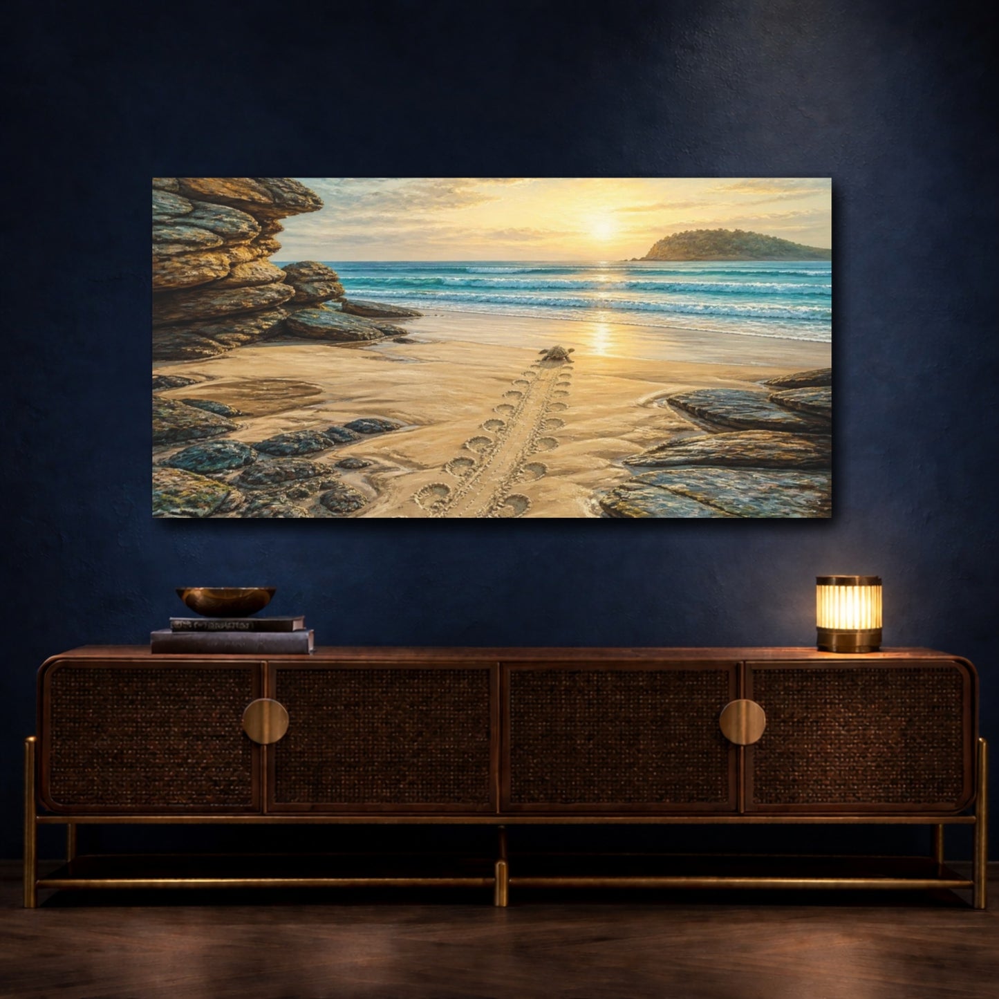 Mockup 4. Coastal Turtle Tracks shown as canvas print