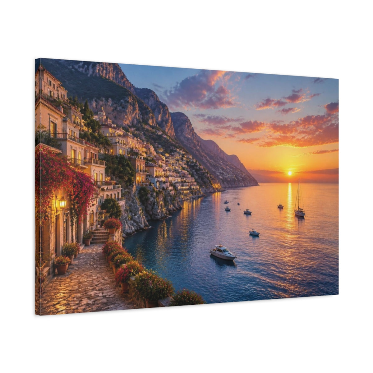 Main Mockup. Coastal Village Landscape shown as canvas print