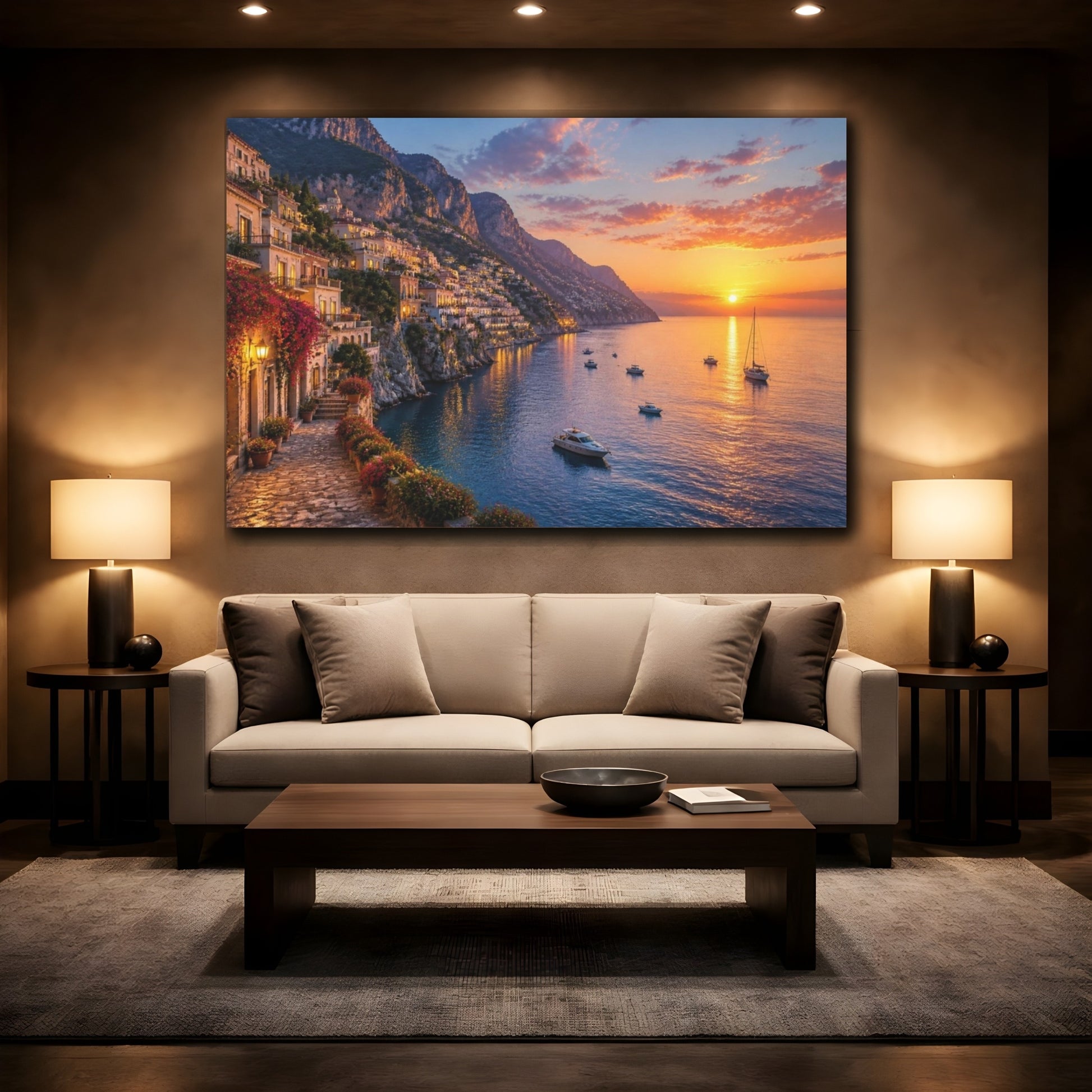 Mockup 2. Coastal Village Landscape shown as canvas print