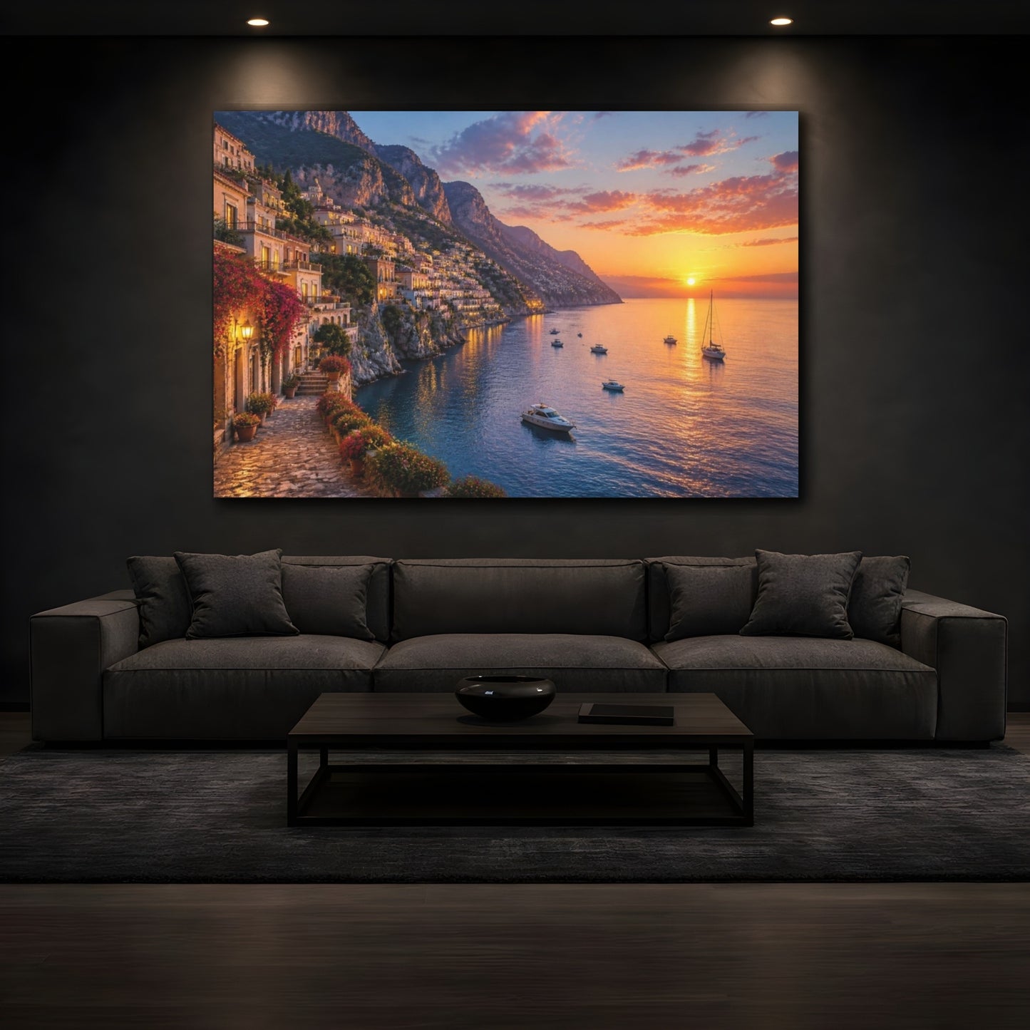 Mockup 3. Coastal Village Landscape shown as canvas print