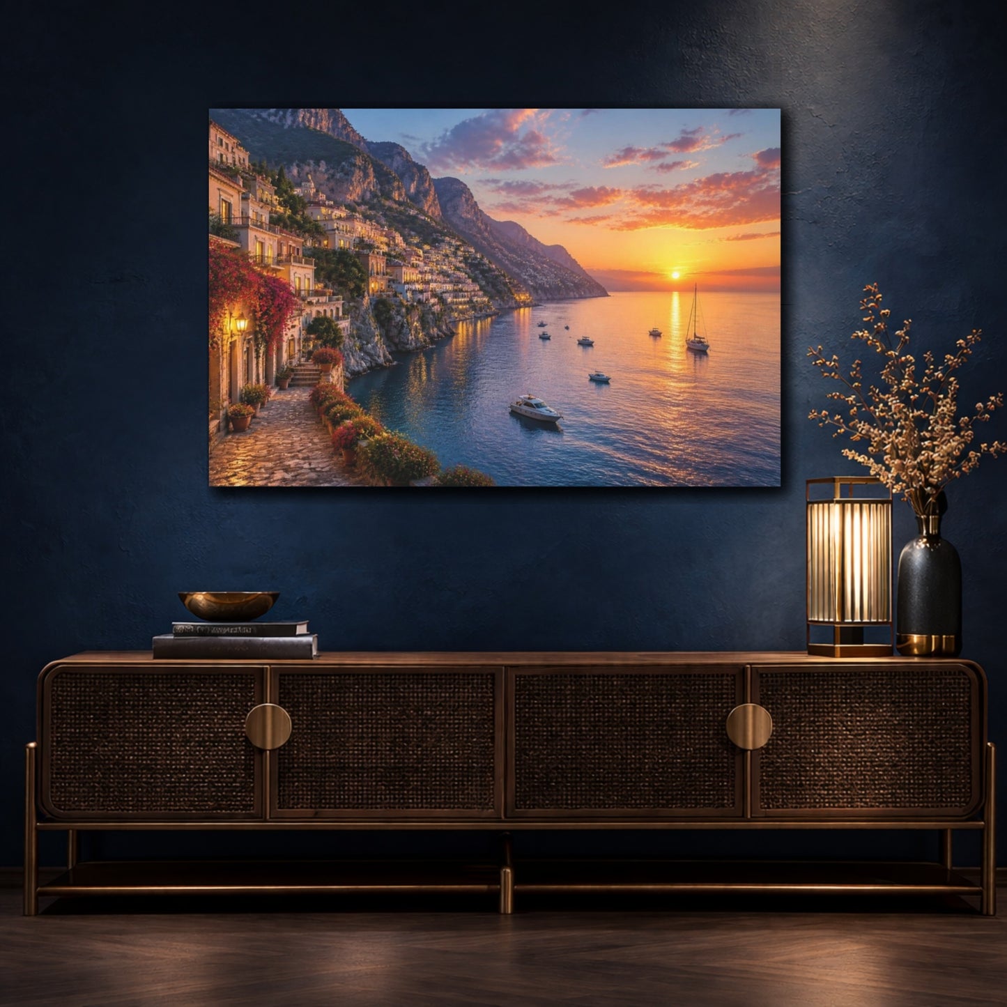 Mockup 4. Coastal Village Landscape shown as canvas print