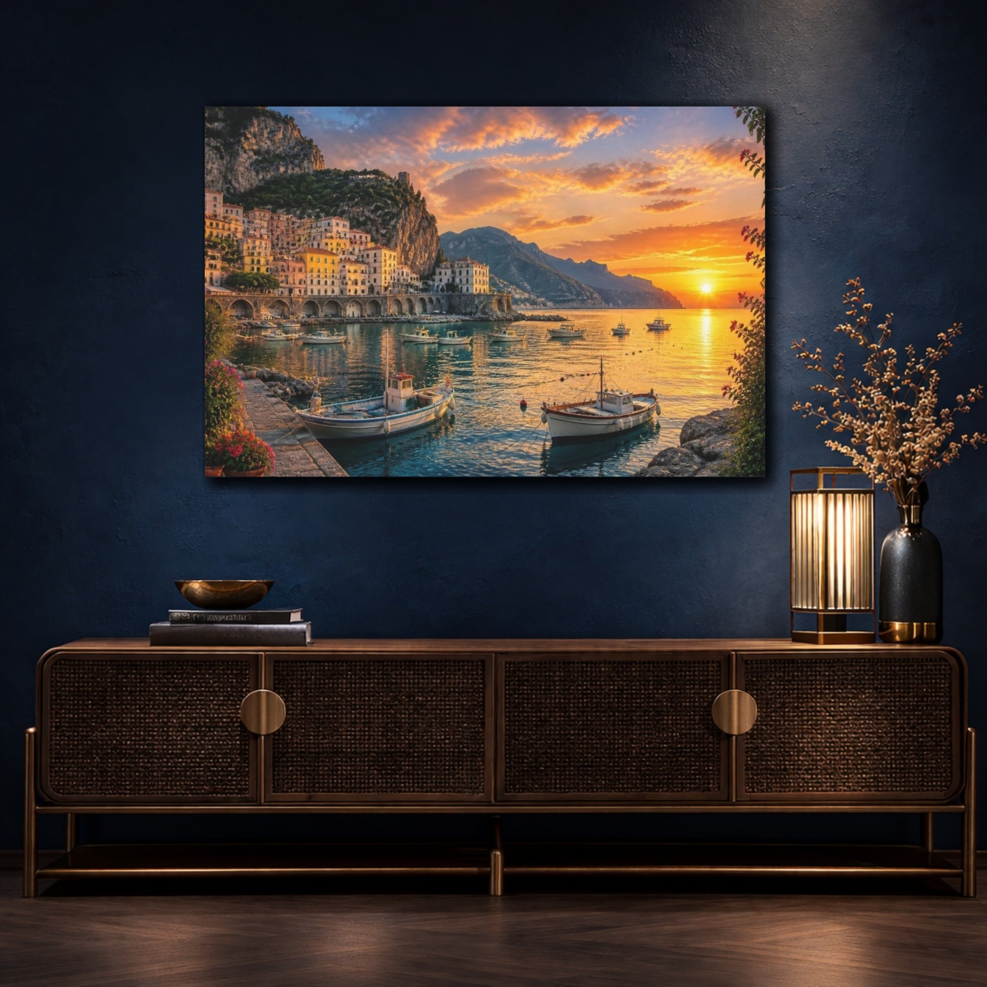 Mockup 4. Coastal Village Landscape shown as canvas print