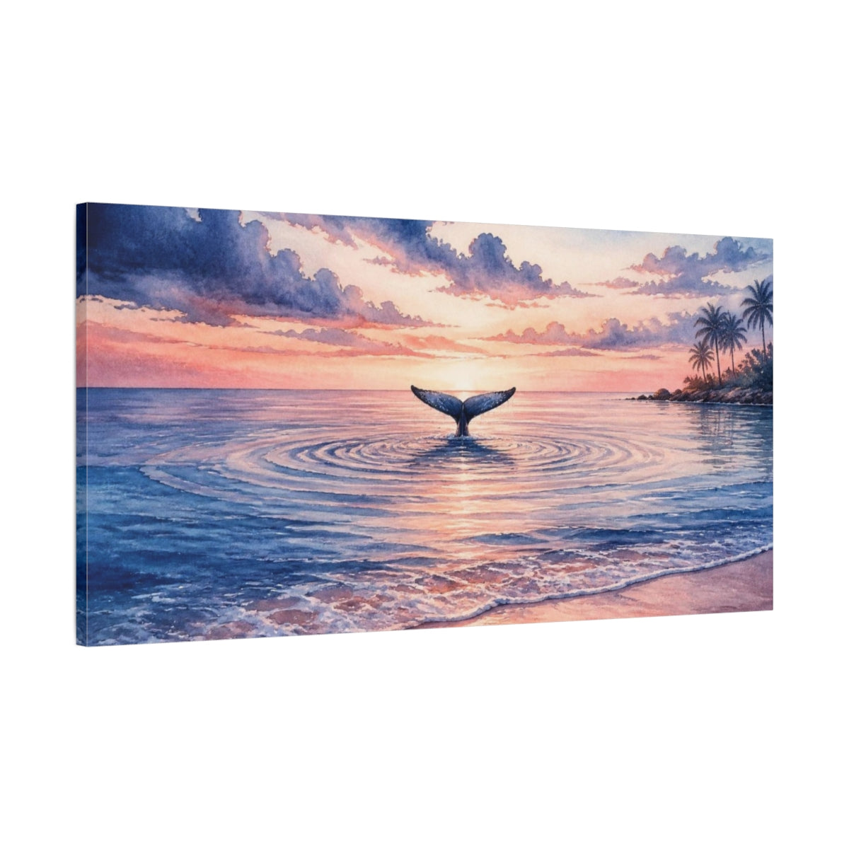 Main Mockup. Coastal Whale Tail Sunset shown as canvas print