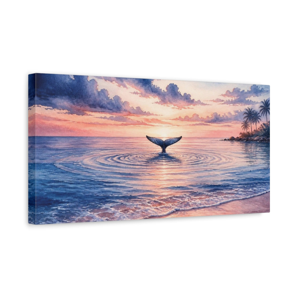 Side Mockup 3. Coastal Whale Tail Sunset shown as canvas print