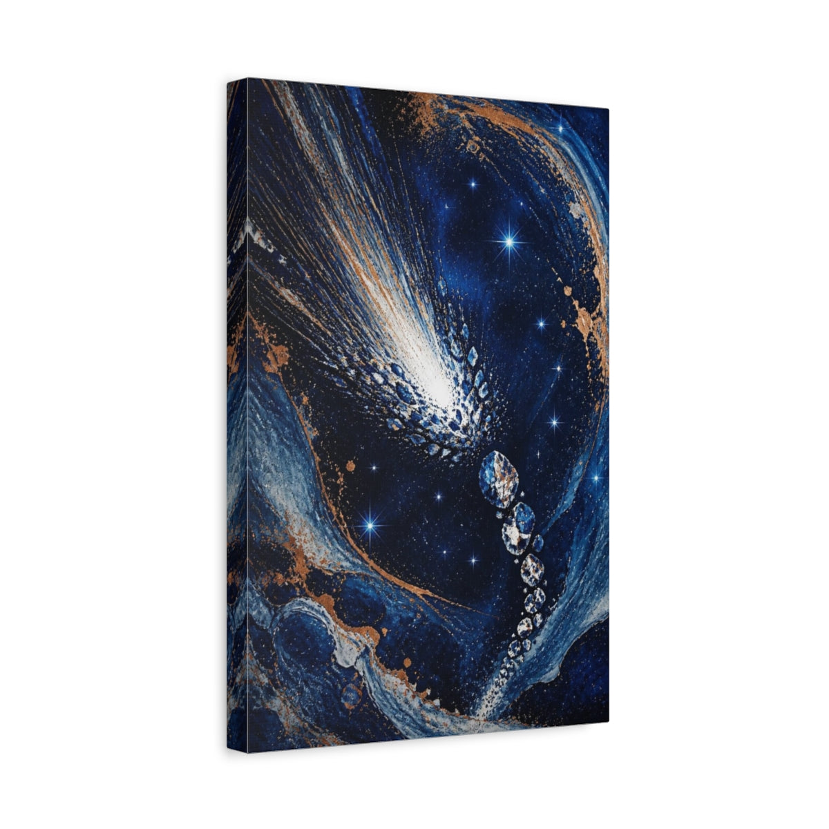 Side Mockup 4. Cobalt Comet Burst shown as canvas print