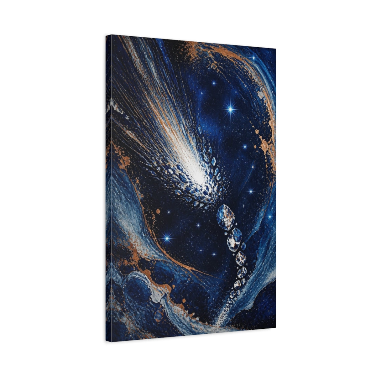 Side Mockup 2. Cobalt Comet Burst shown as canvas print