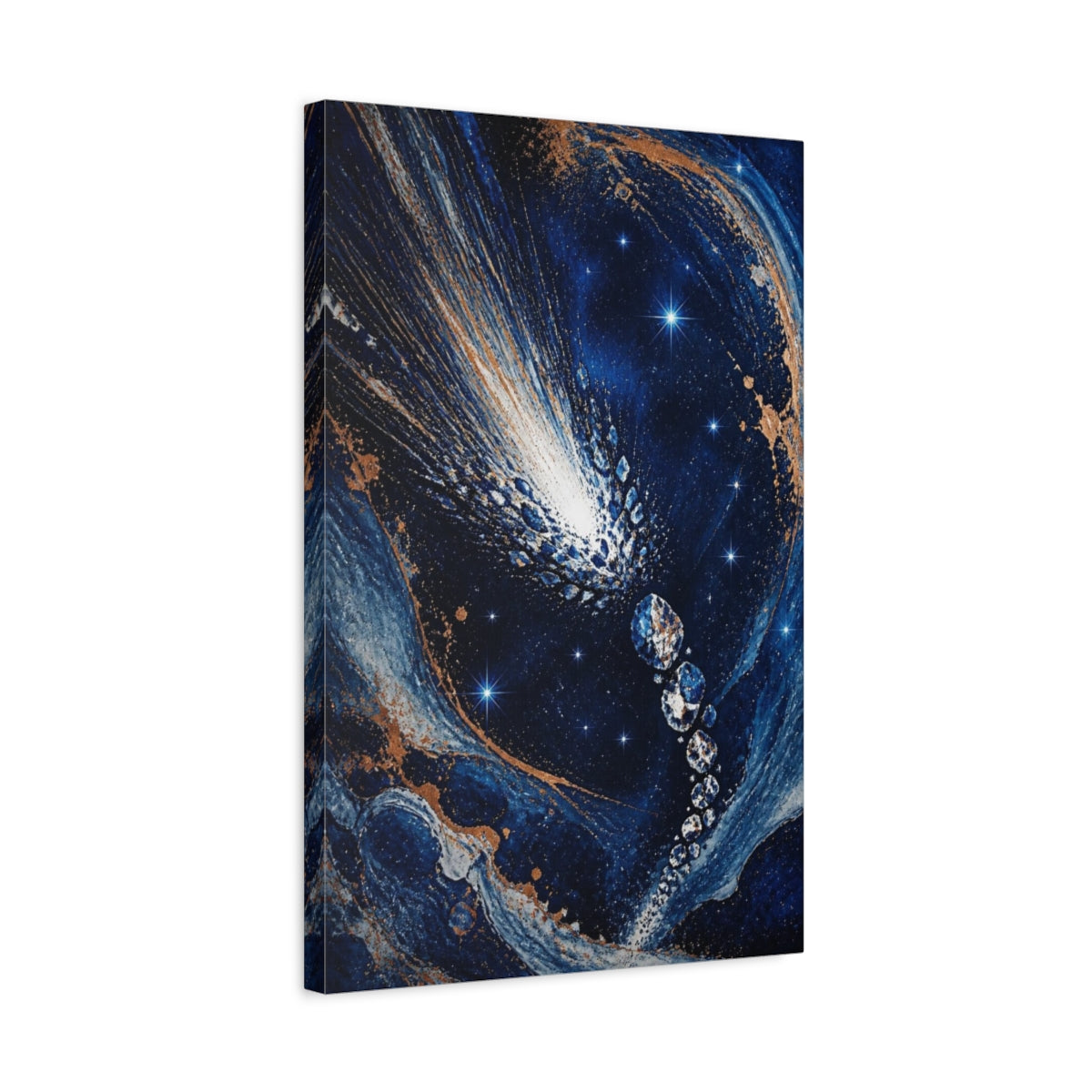 Side Mockup 3. Cobalt Comet Burst shown as canvas print