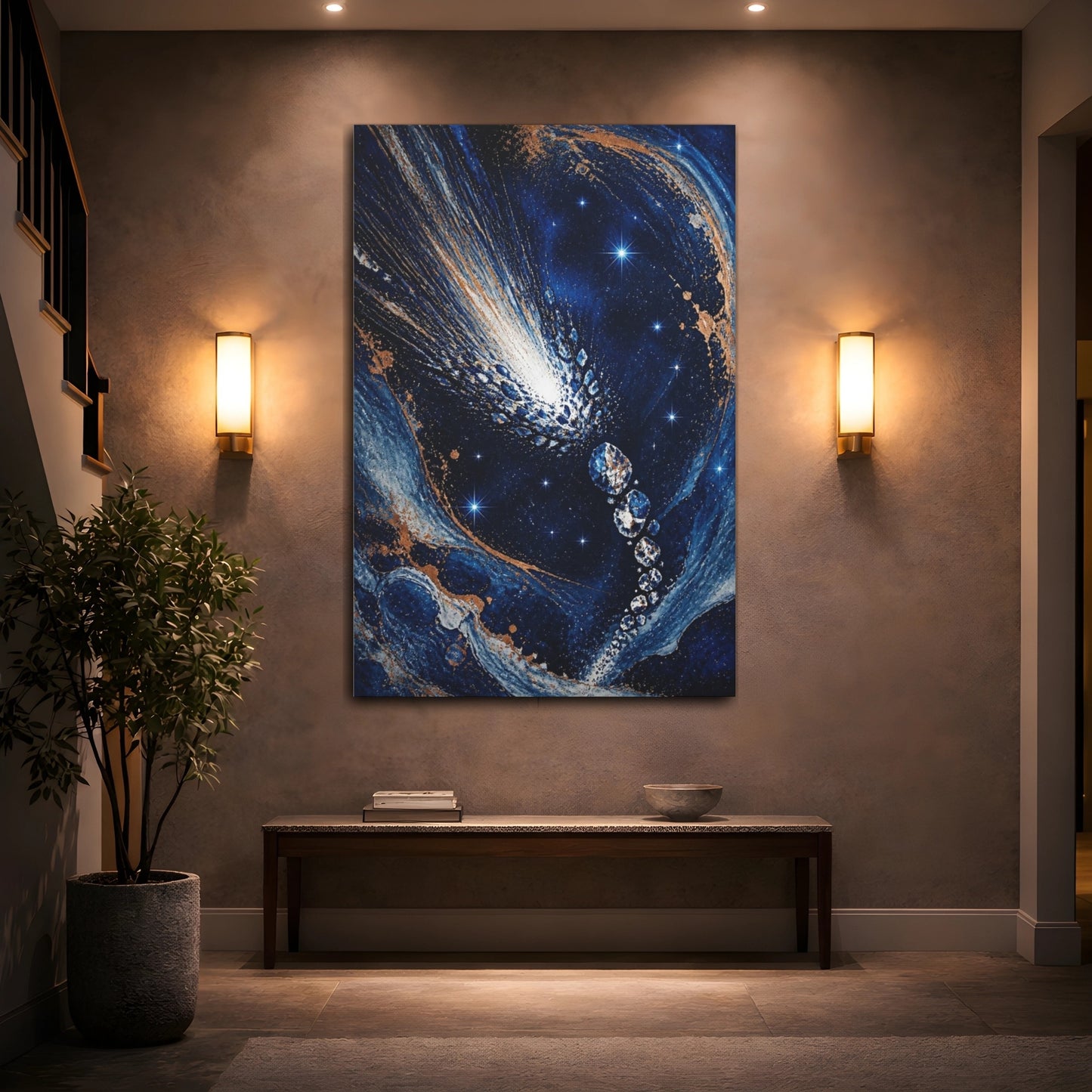Mockup 2. Cobalt Comet Burst shown as canvas print