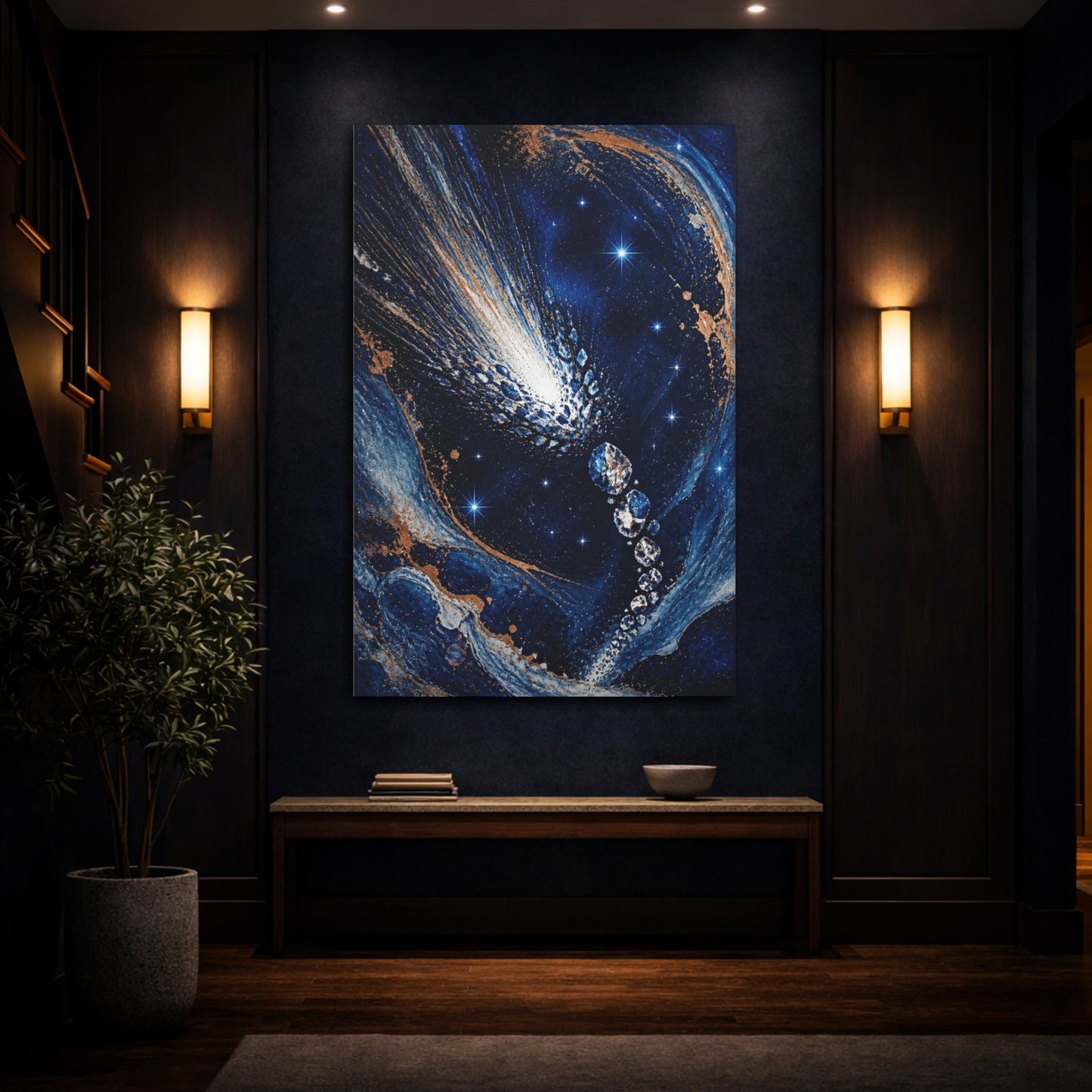 Mockup 4. Cobalt Comet Burst shown as canvas print