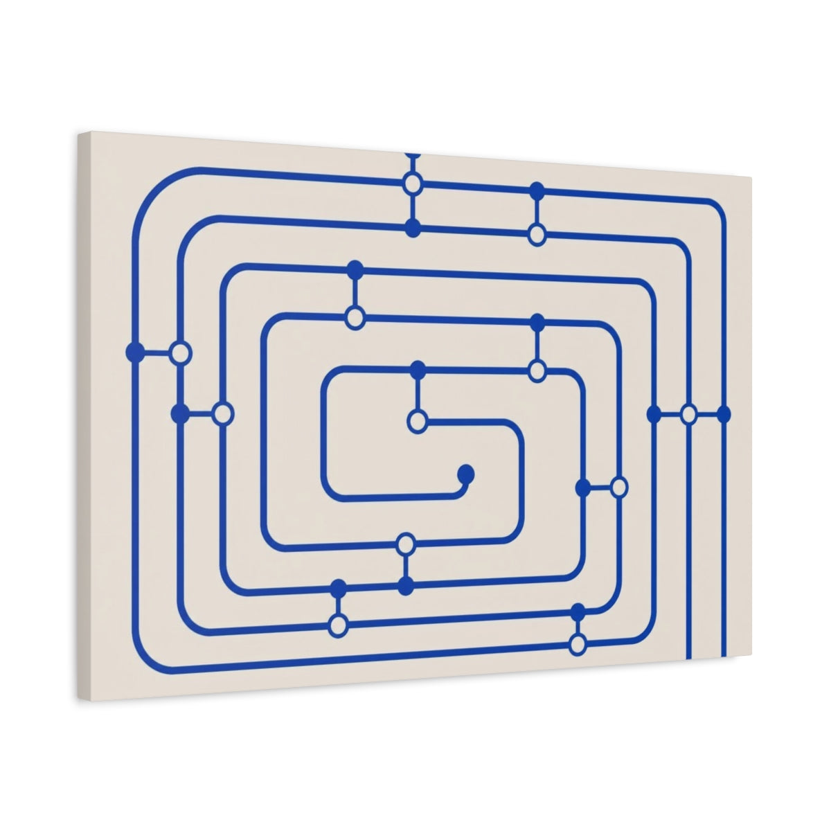 Side Mockup 2. Cobalt Transit Map shown as canvas print