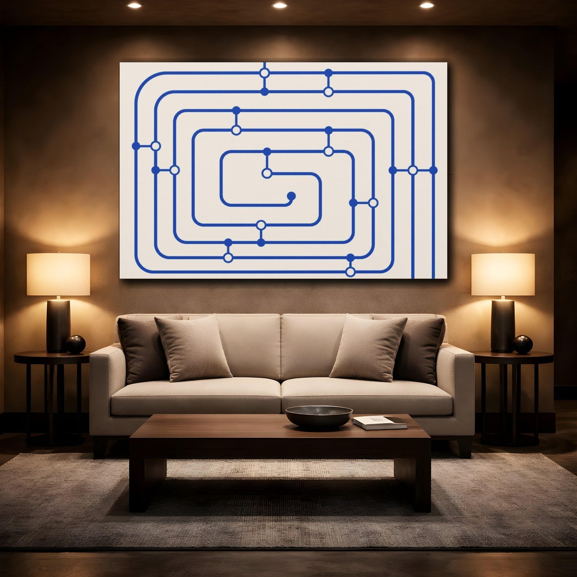 Mockup 2. Cobalt Transit Map shown as canvas print