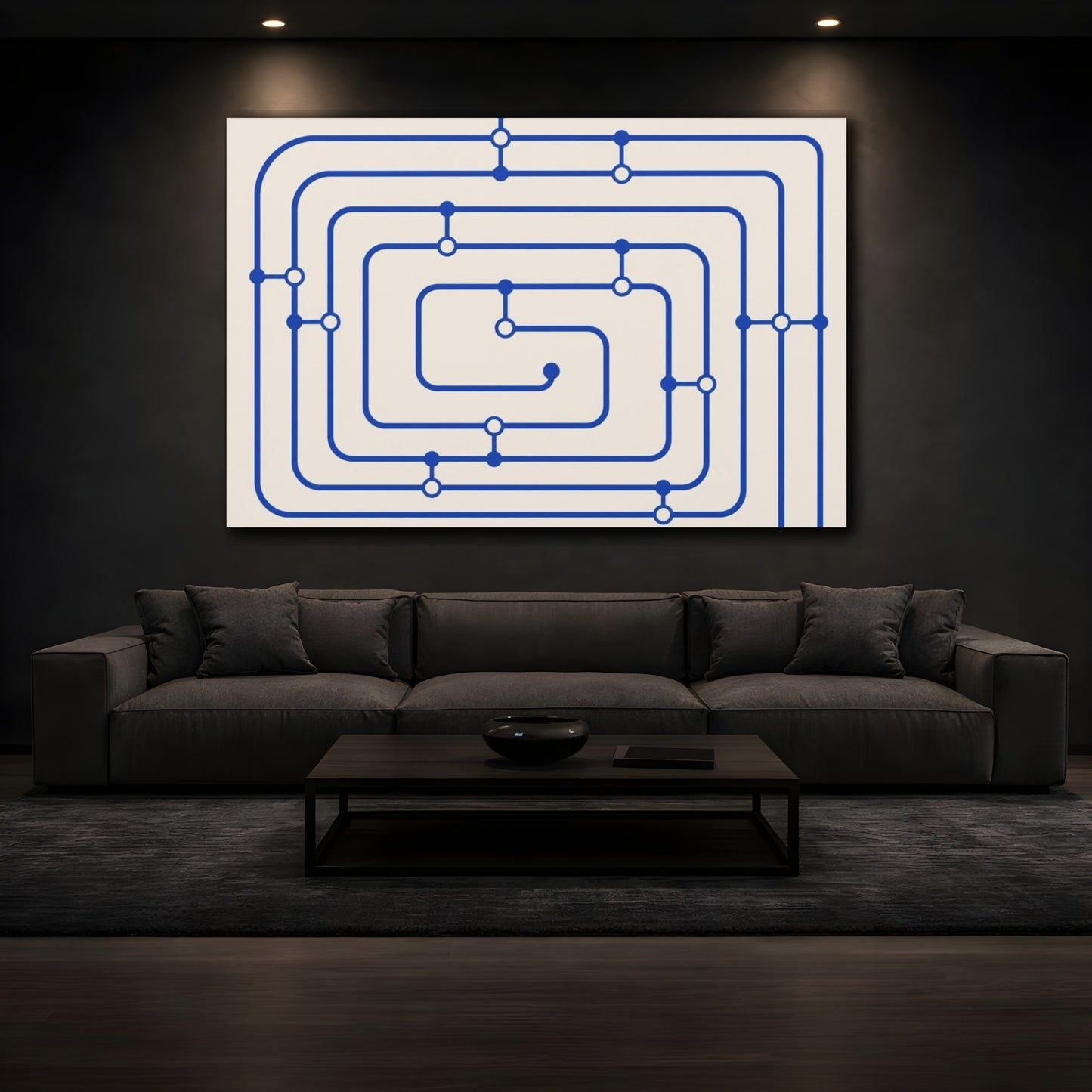 Mockup 3. Cobalt Transit Map shown as canvas print