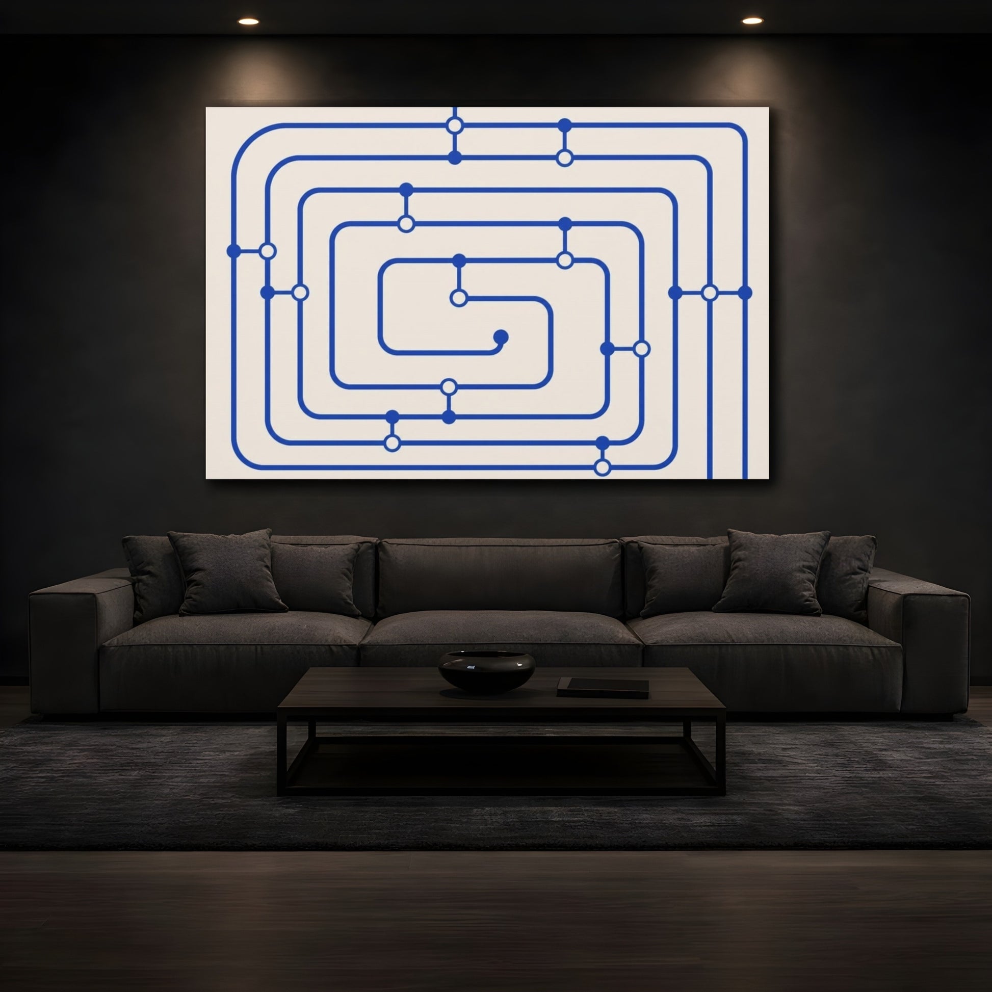Mockup 3. Cobalt Transit Map shown as canvas print