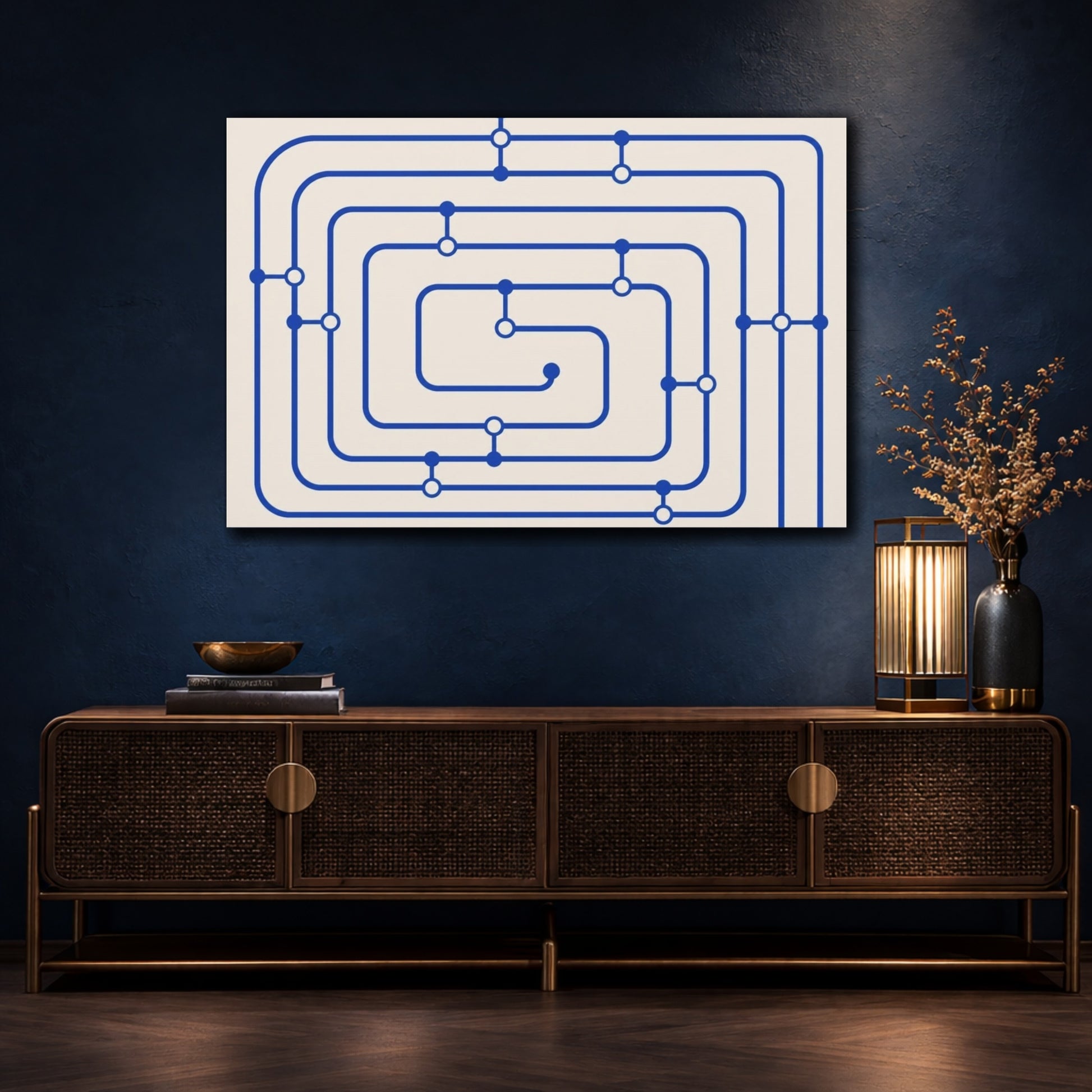 Mockup 4. Cobalt Transit Map shown as canvas print