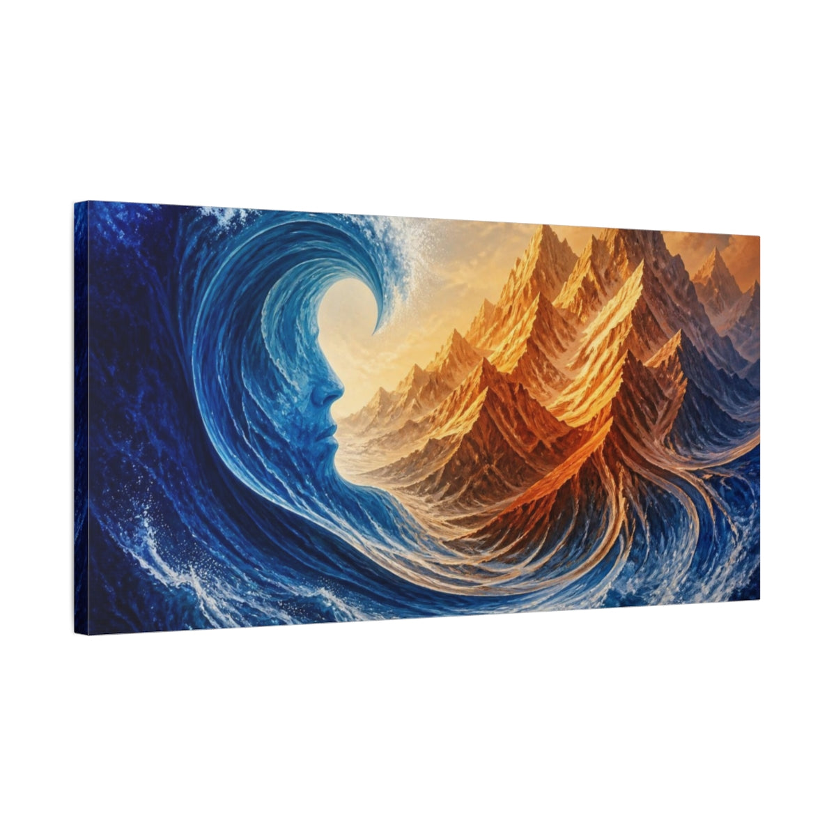 Side Mockup 1. Cobalt Wave Illusion shown as canvas print