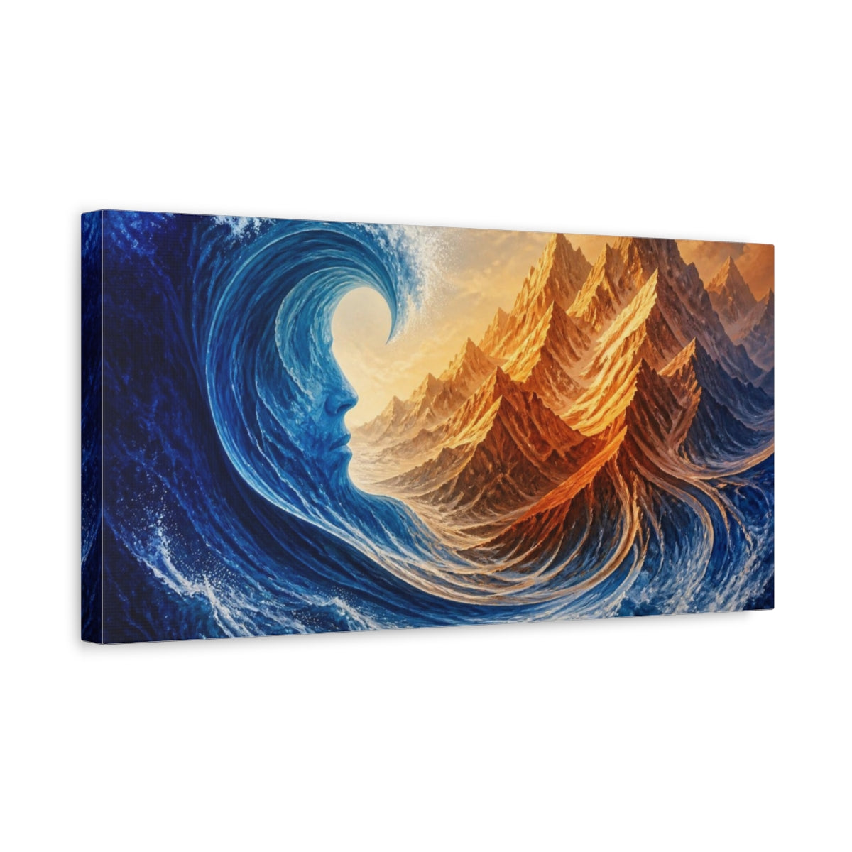 Side Mockup 3. Cobalt Wave Illusion shown as canvas print