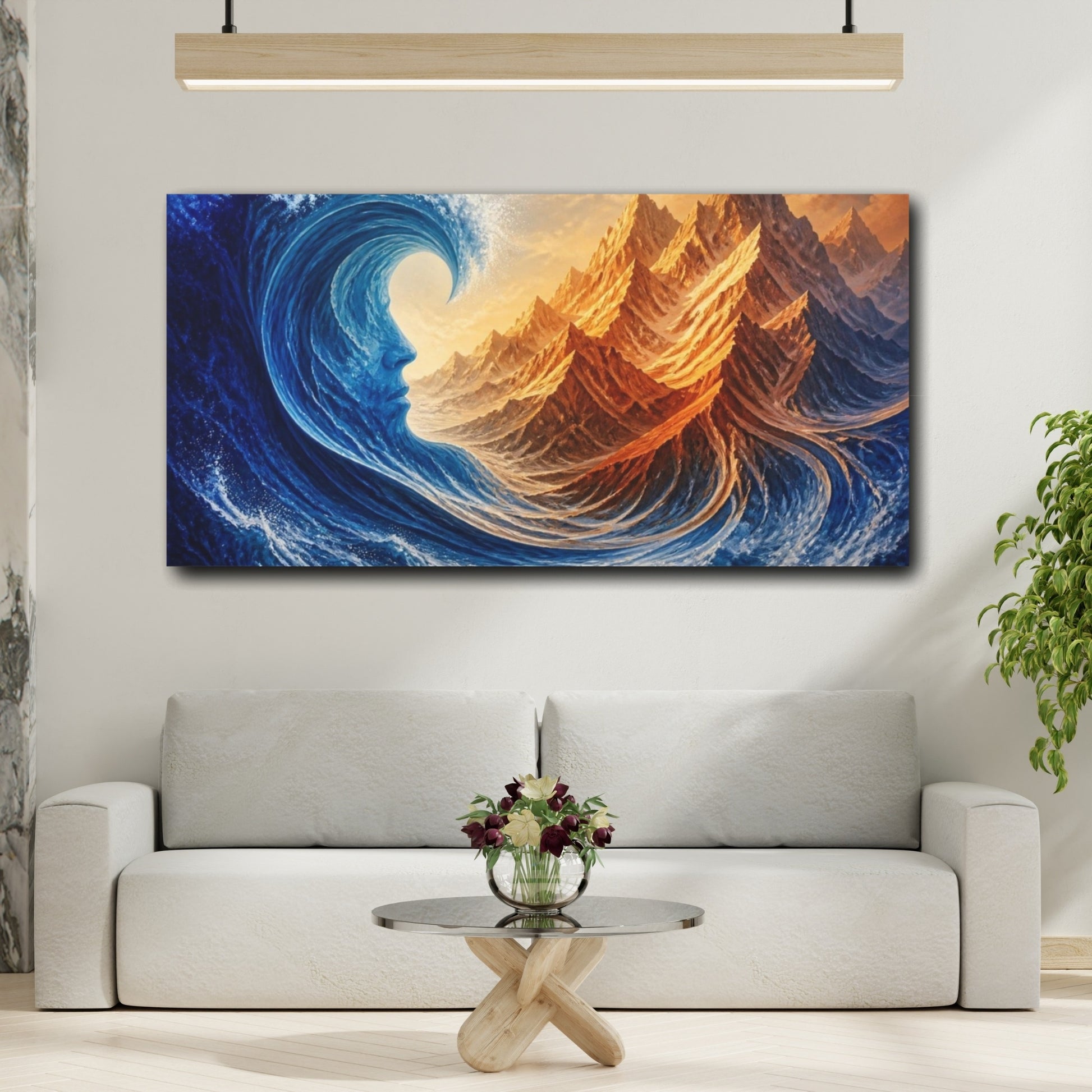 Mockup 2. Cobalt Wave Illusion shown as canvas print