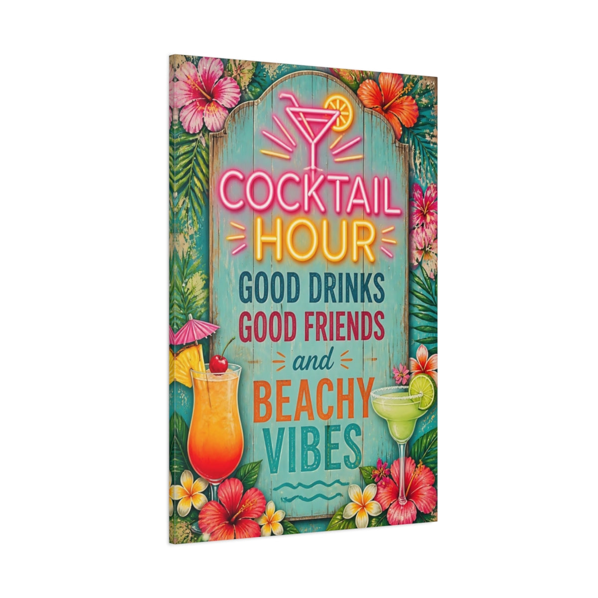 Side Mockup 1. Cocktail Hour Beach Vibes shown as canvas print