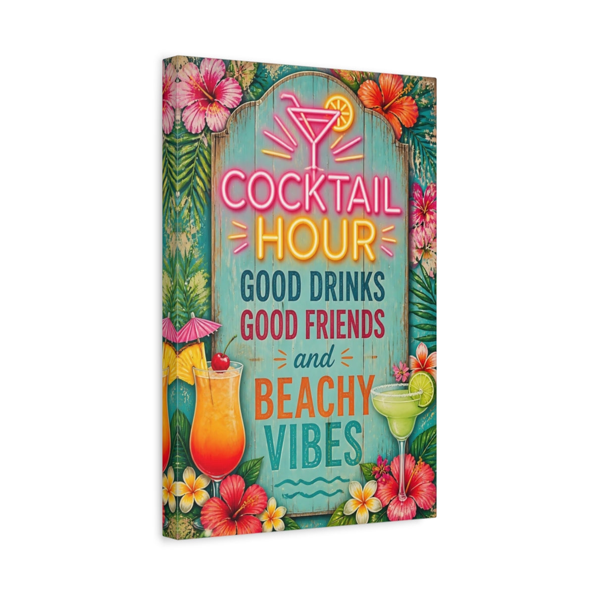 Side Mockup 4. Cocktail Hour Beach Vibes shown as canvas print