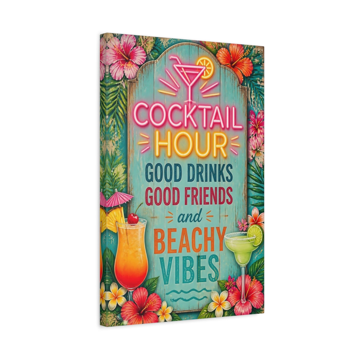 Side Mockup 3. Cocktail Hour Beach Vibes shown as canvas print