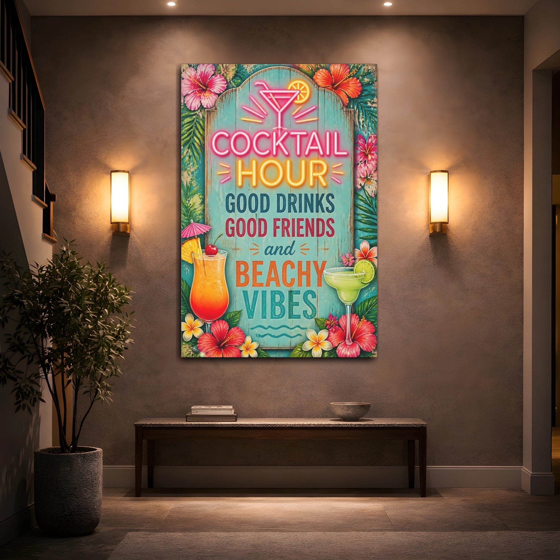Mockup 2. Cocktail Hour Beach Vibes shown as canvas print
