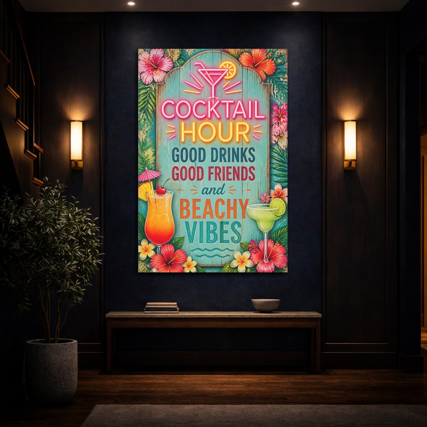 Mockup 4. Cocktail Hour Beach Vibes shown as canvas print