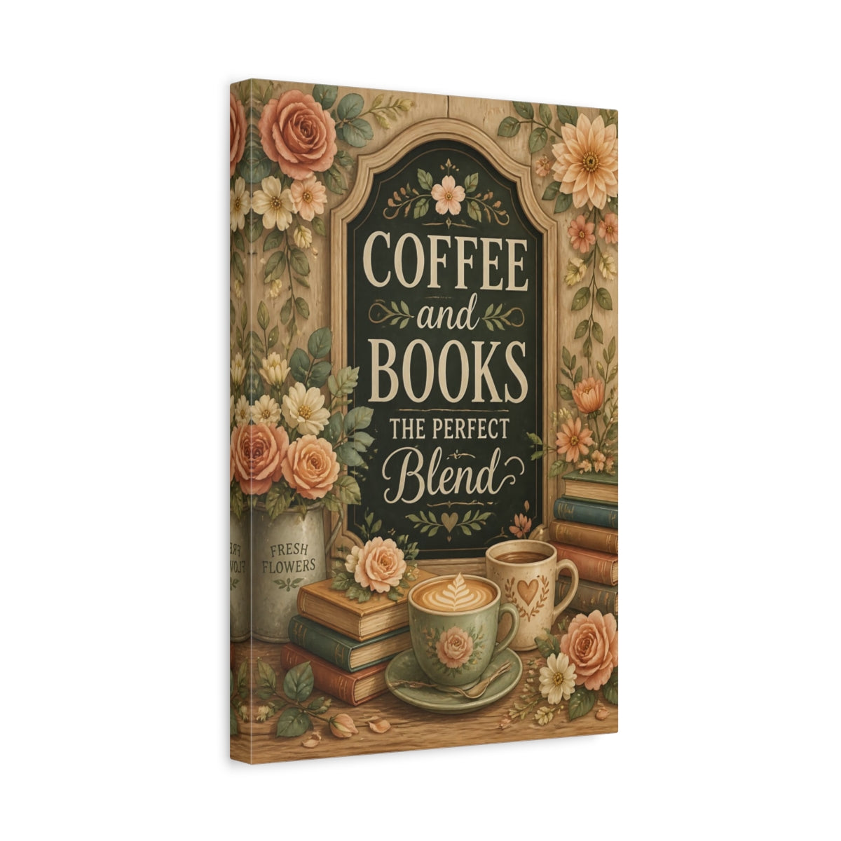 Side Mockup 4. Coffee And Books Quotes shown as canvas print