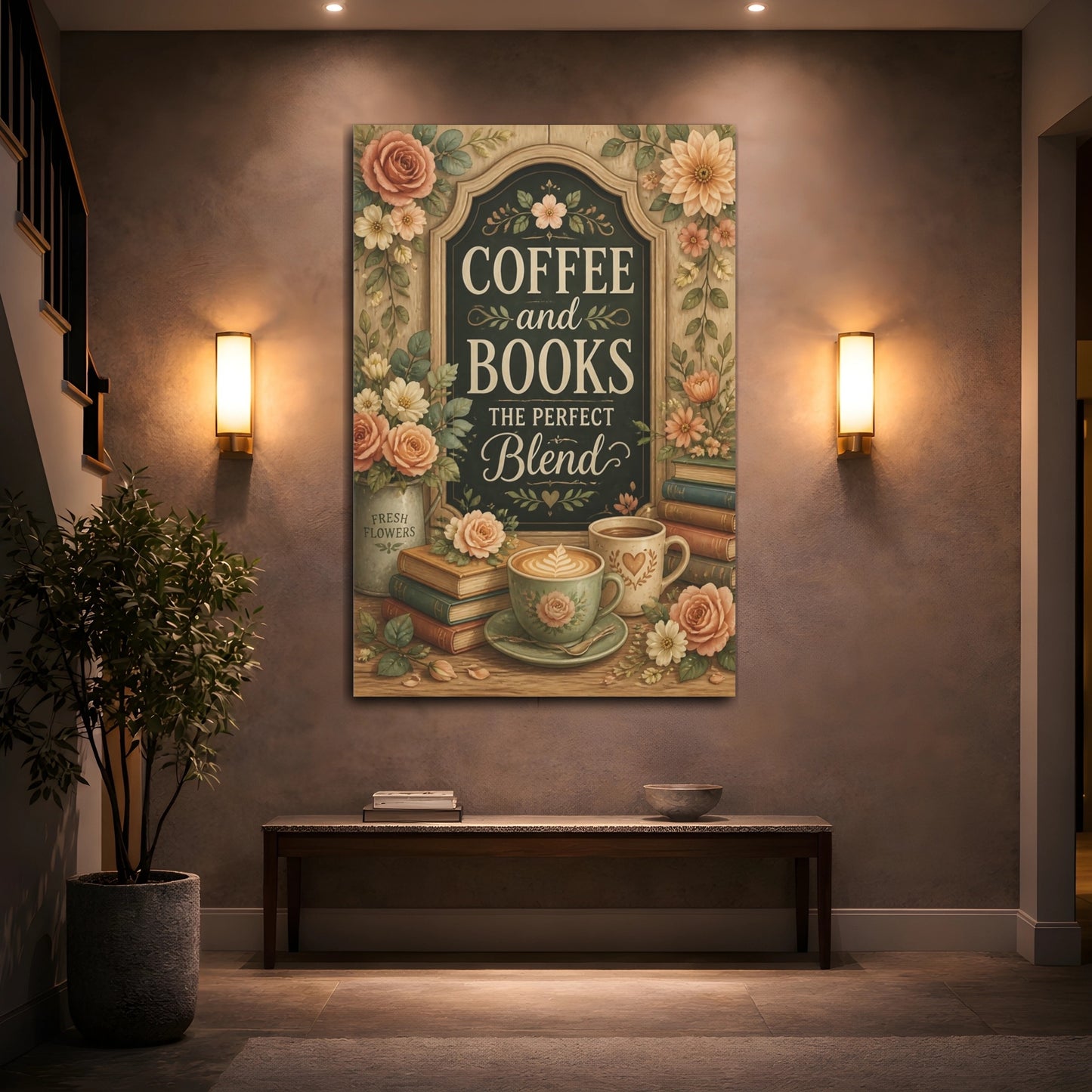 Mockup 2. Coffee And Books Quotes shown as canvas print
