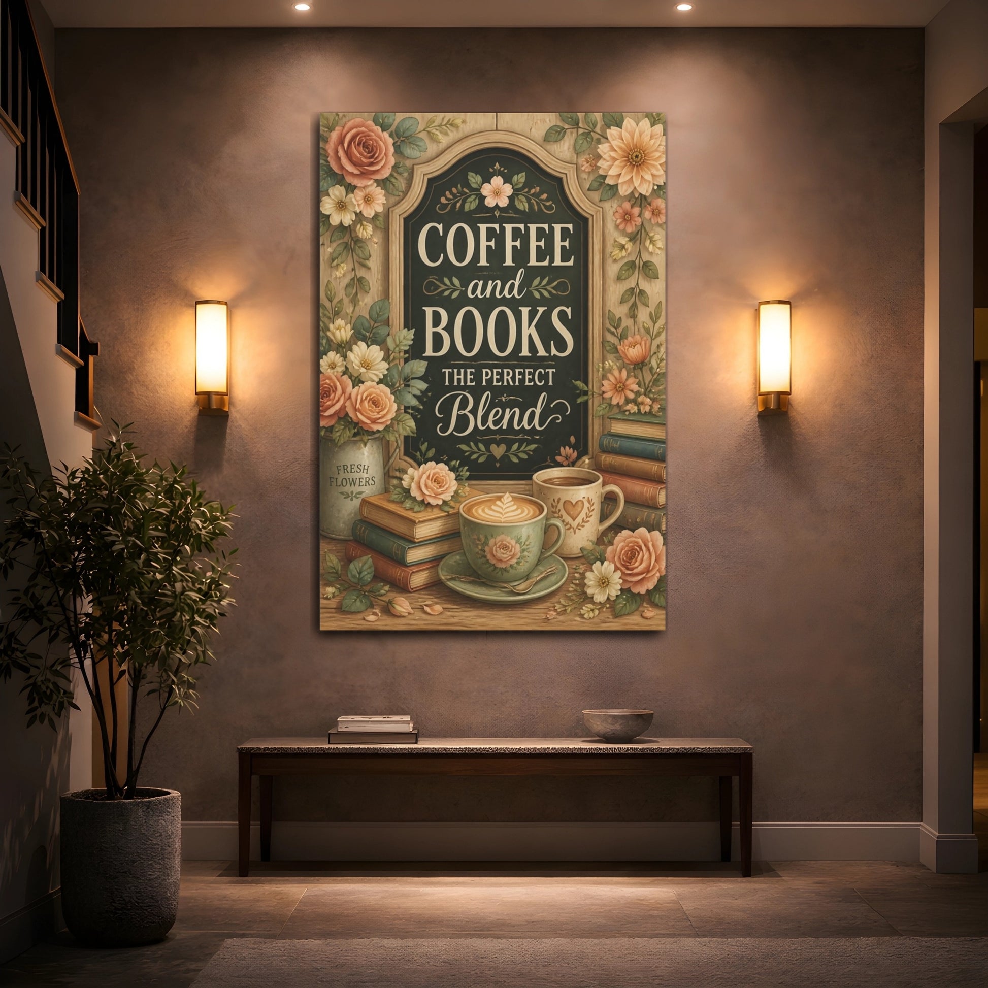 Mockup 2. Coffee And Books Quotes shown as canvas print