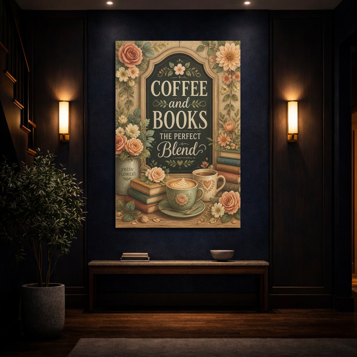 Mockup 4. Coffee And Books Quotes shown as canvas print