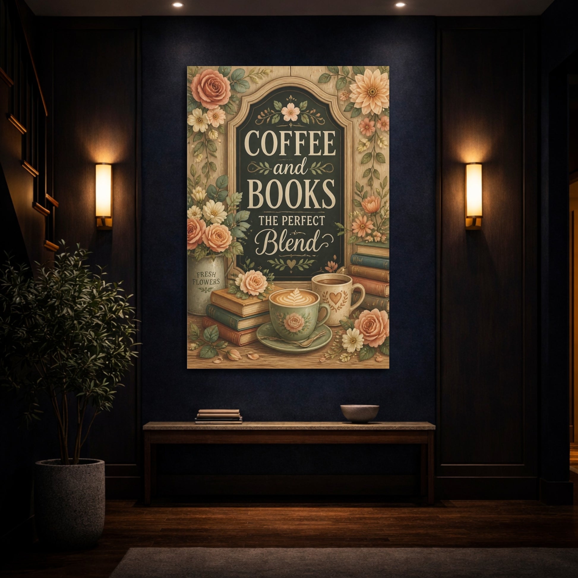 Mockup 4. Coffee And Books Quotes shown as canvas print
