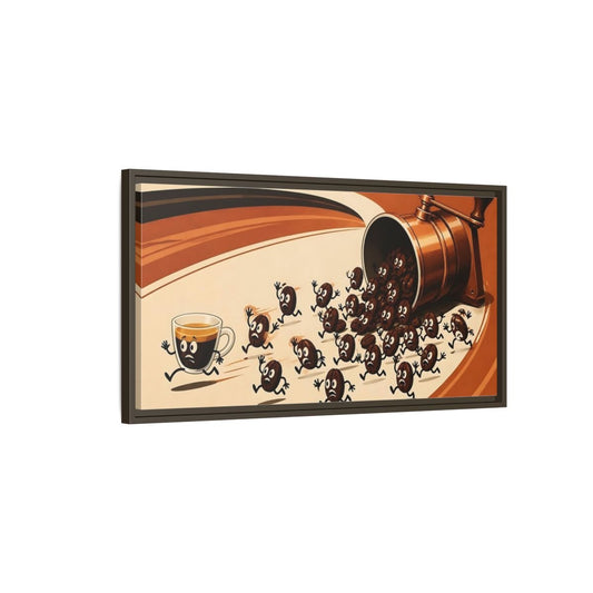 Coffee Beans On The Run Framed Canvas Print – Kitchen, Wall - YesArtYes