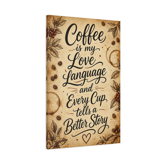 Main Mockup. Coffee Is My Love Language shown as canvas print