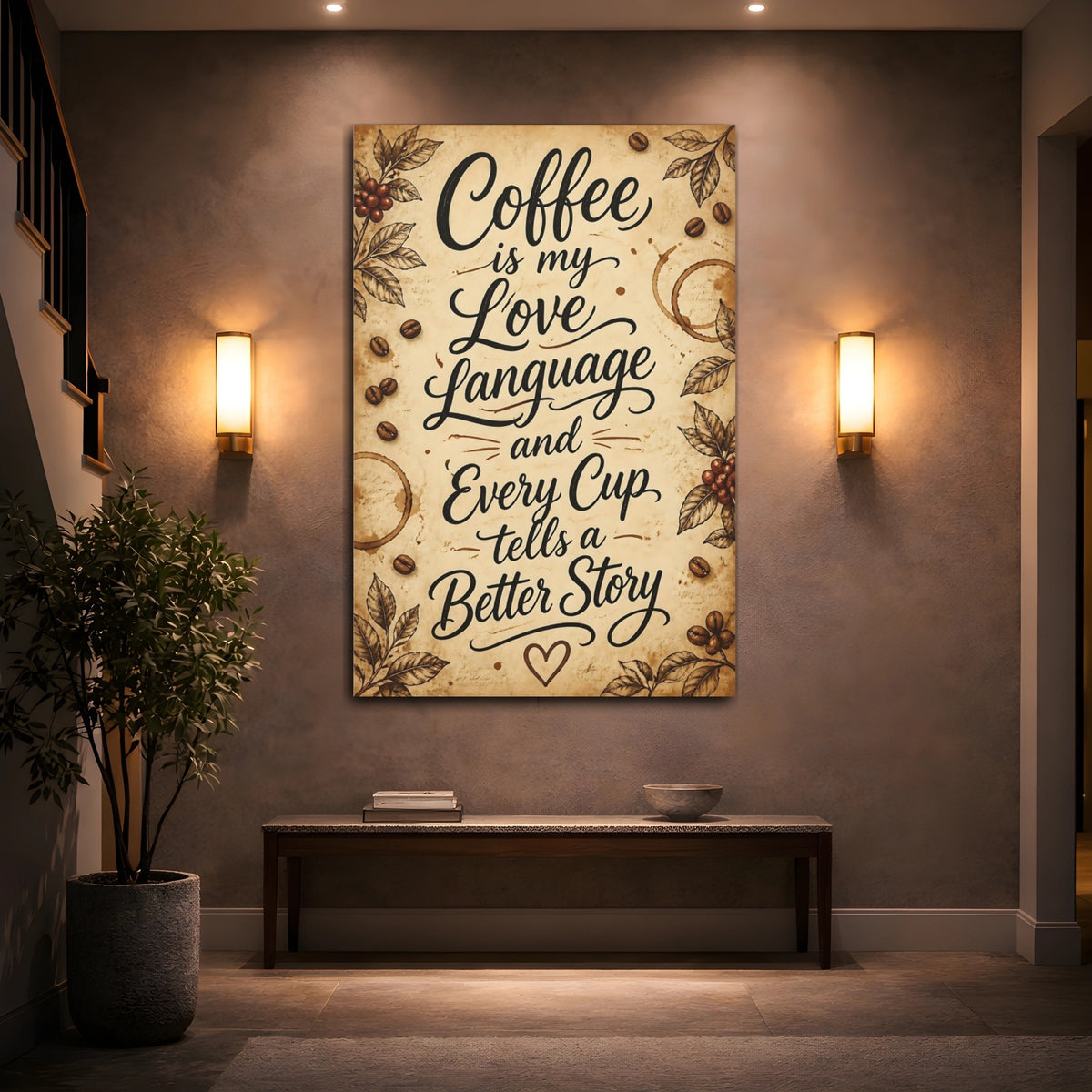 Mockup 2. Coffee Is My Love Language shown as canvas print